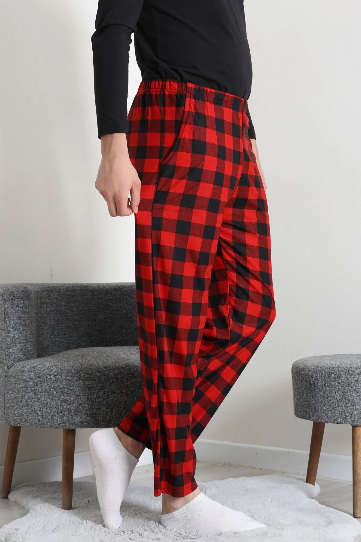Süet Cepli Erkek Pijama Alt Kırmızı