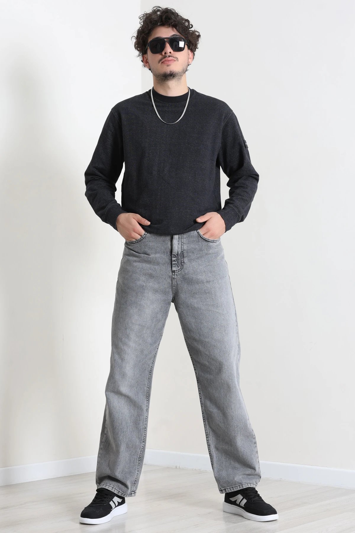 Bisiklet Yaka Uzun Kol Erkek Sweatshirt Siyah