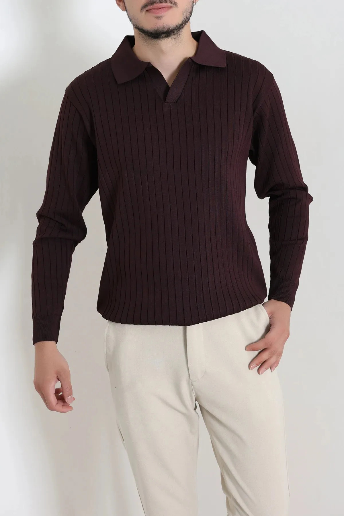 Polo Yaka Erkek Triko Mürdüm