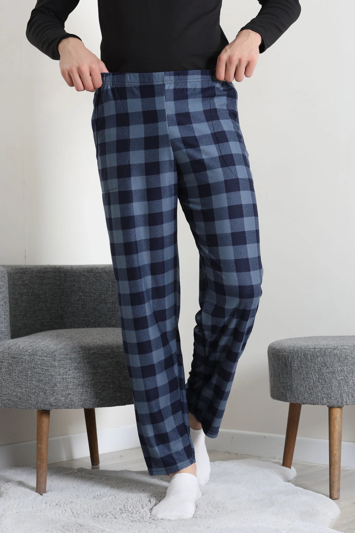 Süet Cepli Erkek Pijama Alt Açıkmavi
