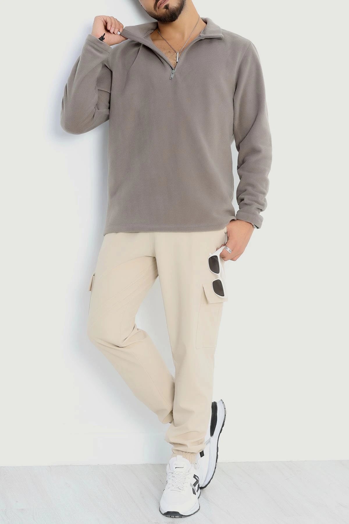 Yarım Fermuar Erkek Polar Sweat Füme