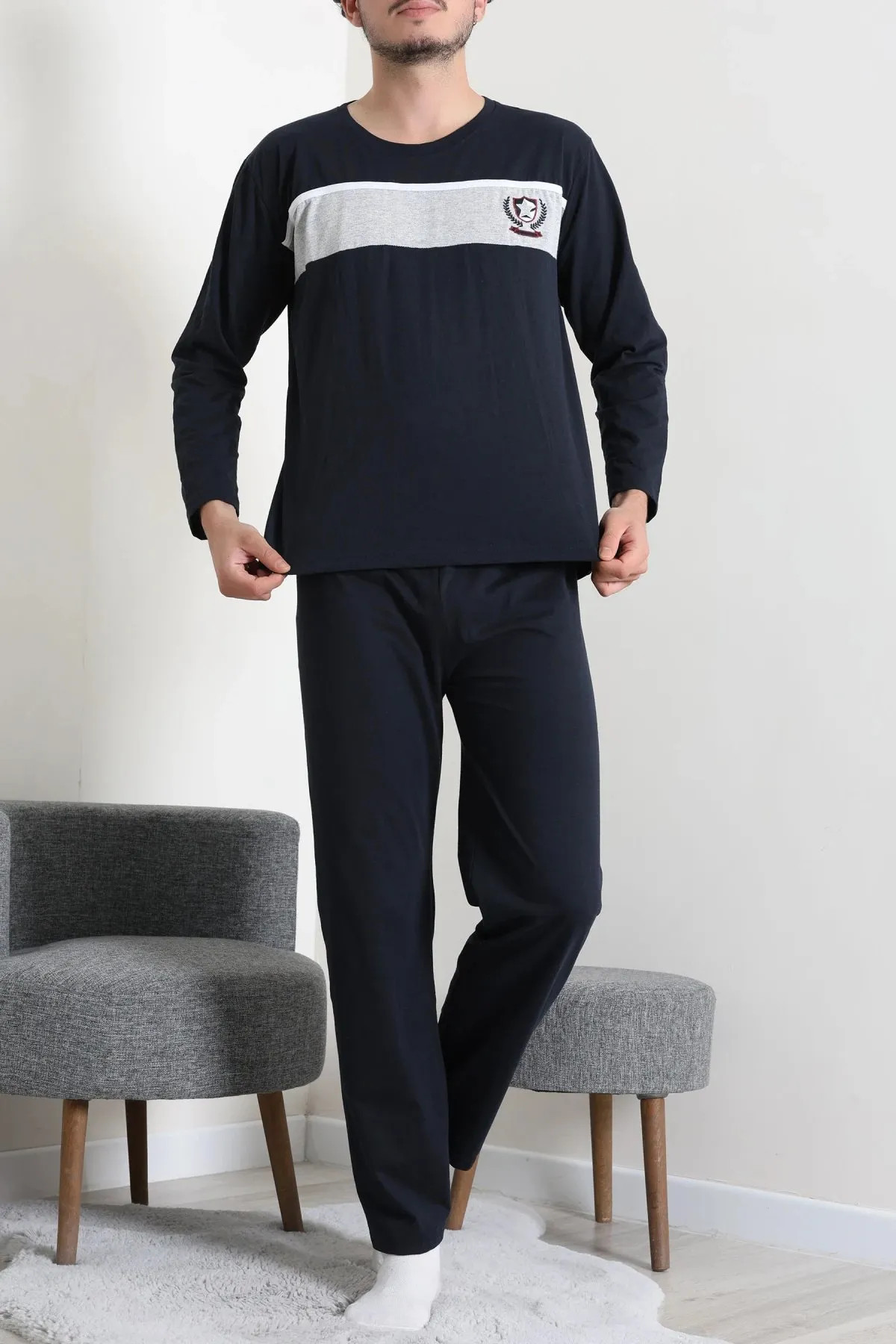 Süprem Baskılı Erkek Pijama Takımı Lacivert
