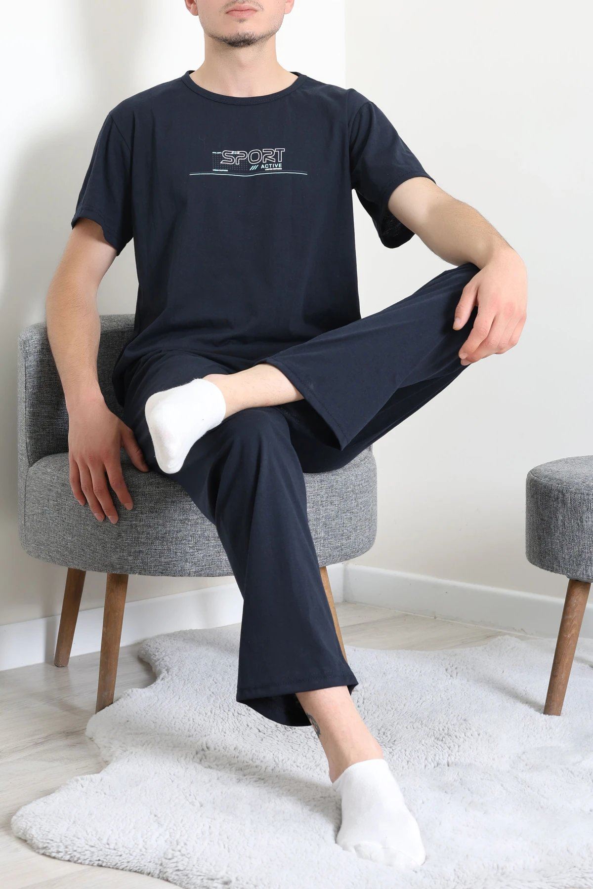 Süprem Baskılı Erkek Pijama Takımı Lacimavi