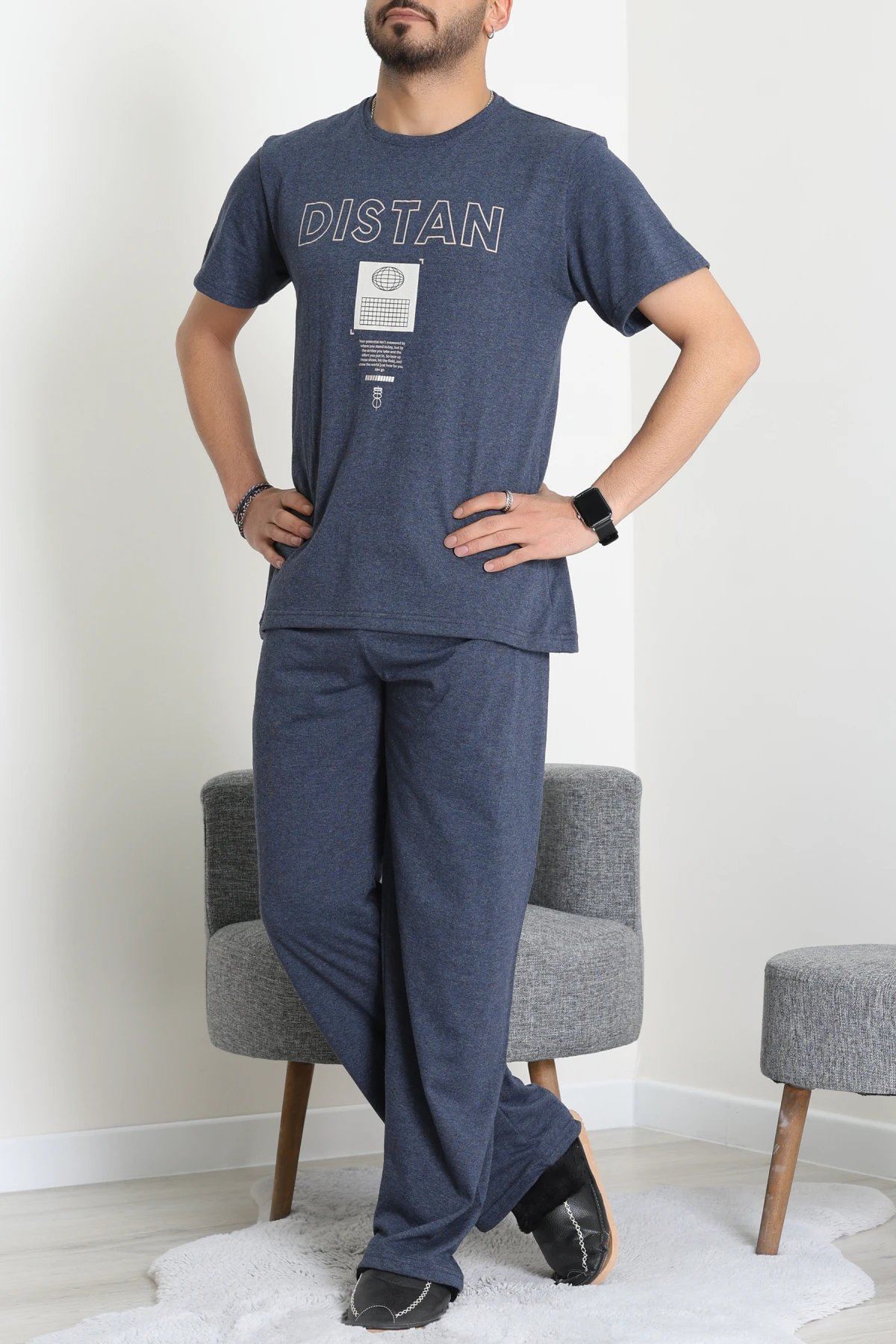 Kısa Kollu Süprem Erkek Pijama Takımı İndigo