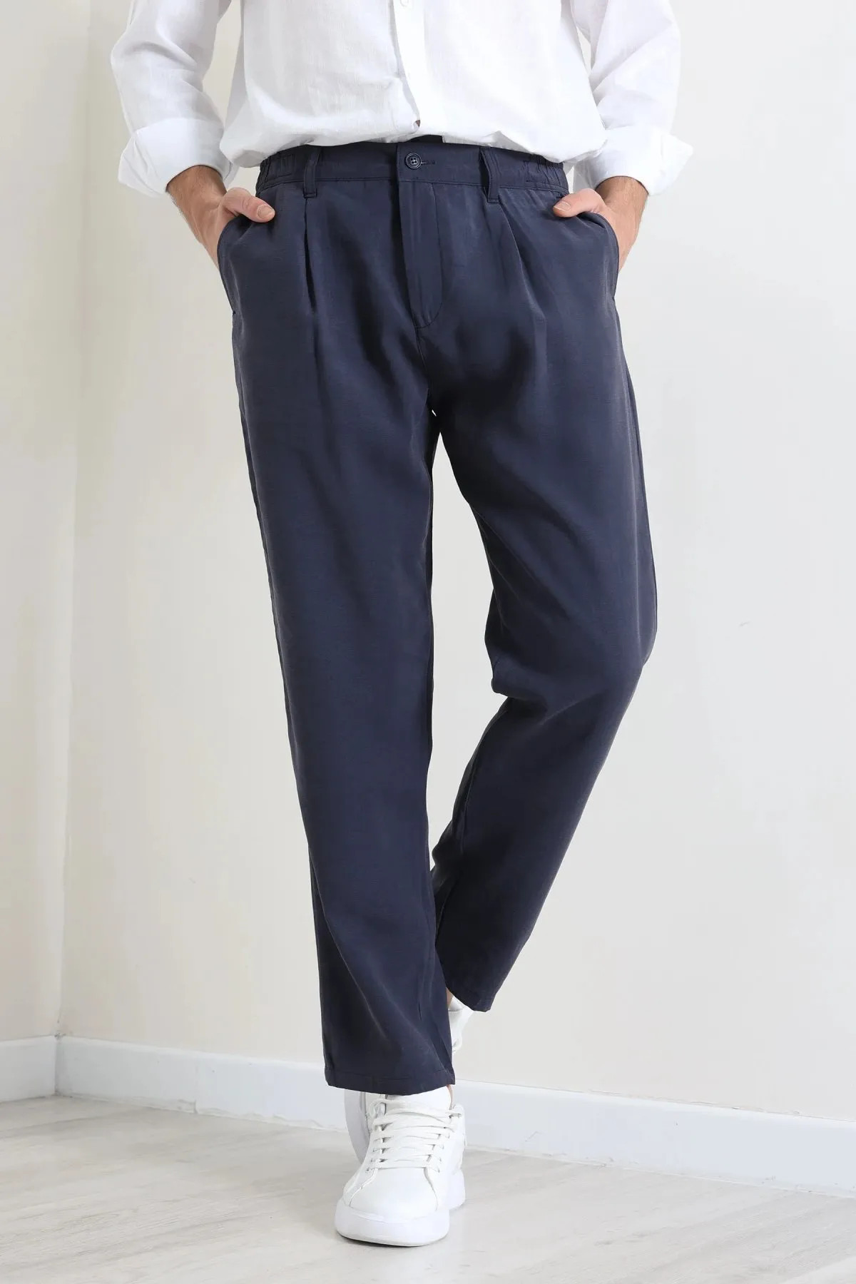 Erkek Modal Baggy Beli Lastikli Pantolon Lacivert