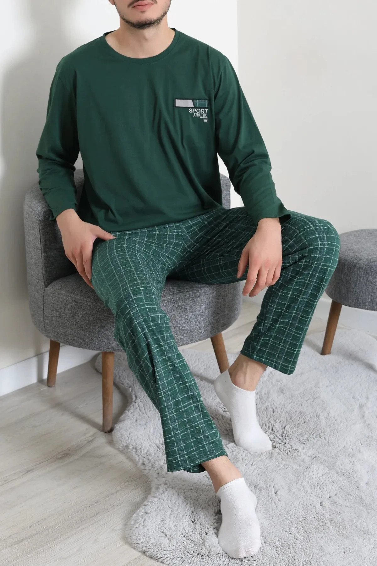 Süprem Ekose Erkek Pijama Takımı Zümrüt