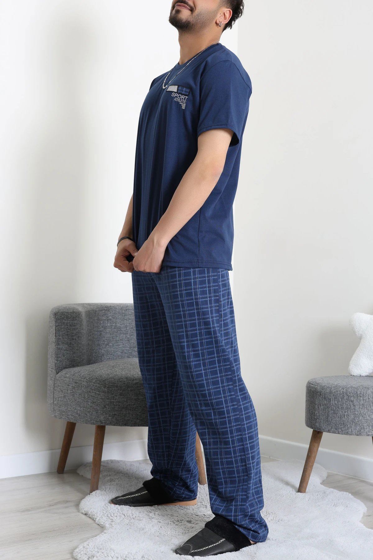 Süprem Ekose Erkek Pijama Takımı Lacivert