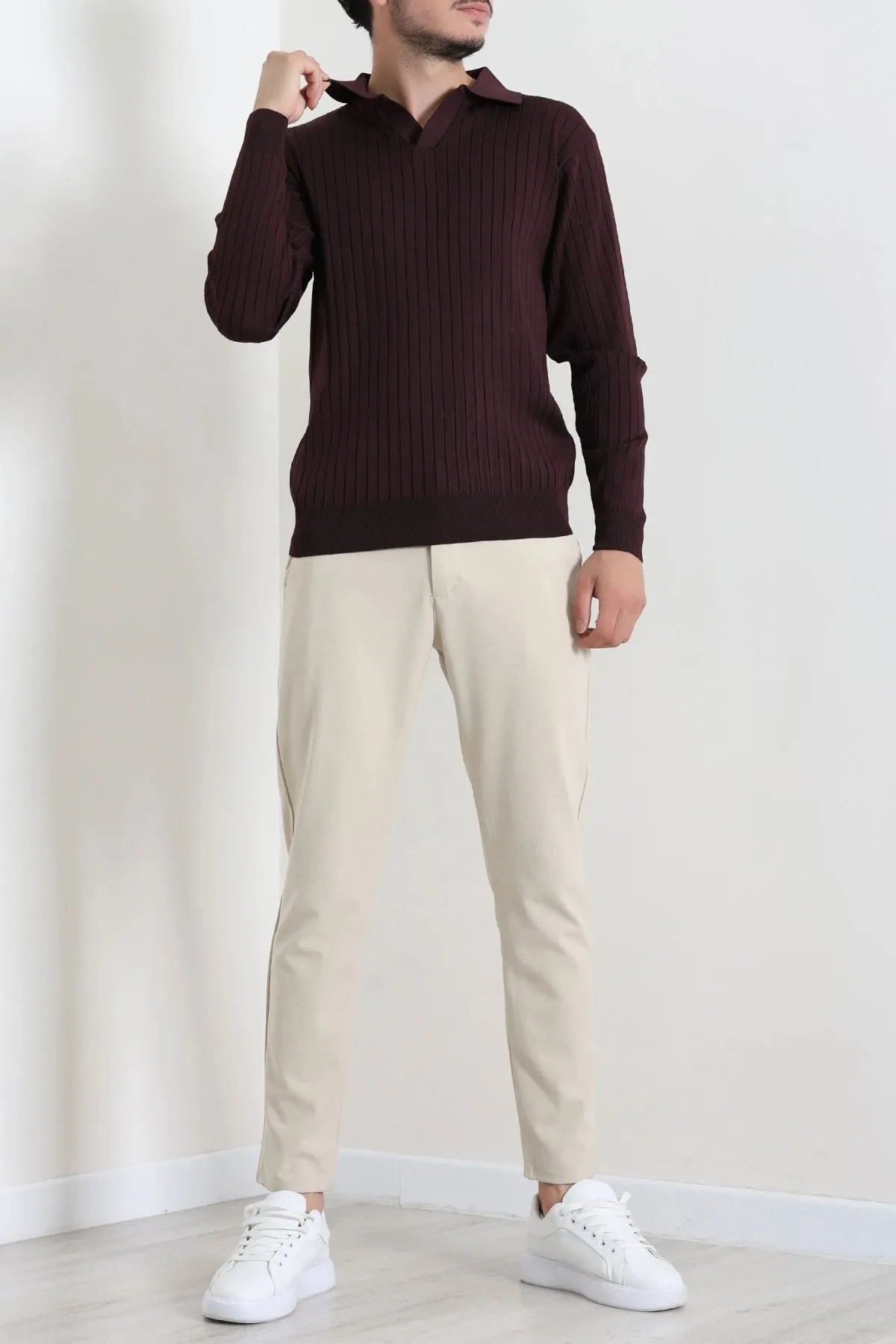 Polo Yaka Erkek Triko Mürdüm
