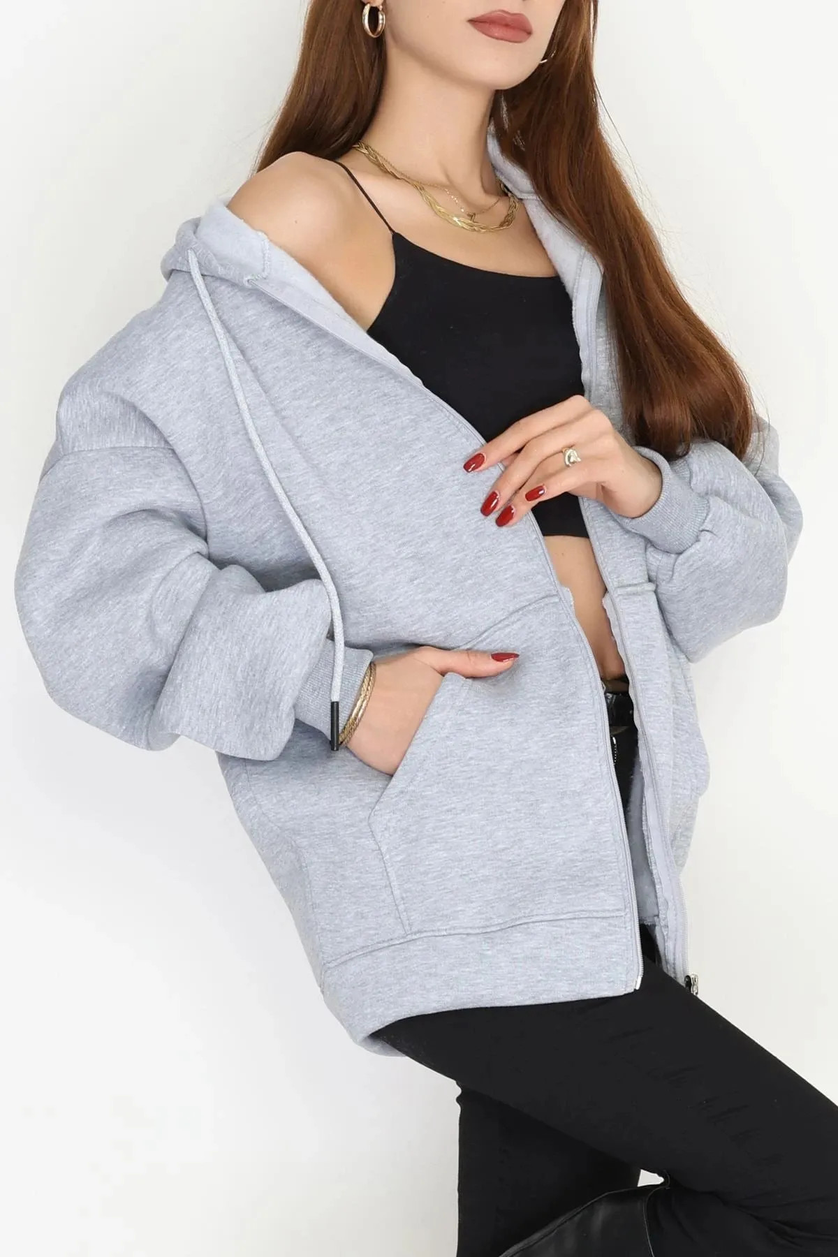 Erkek 3 İplik Kompakt Oversize Sweat Gri