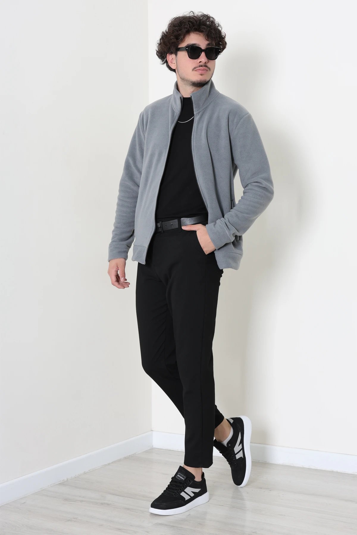 Polar Fleto Cepli Fermuarlı Erkek Sweat Füme