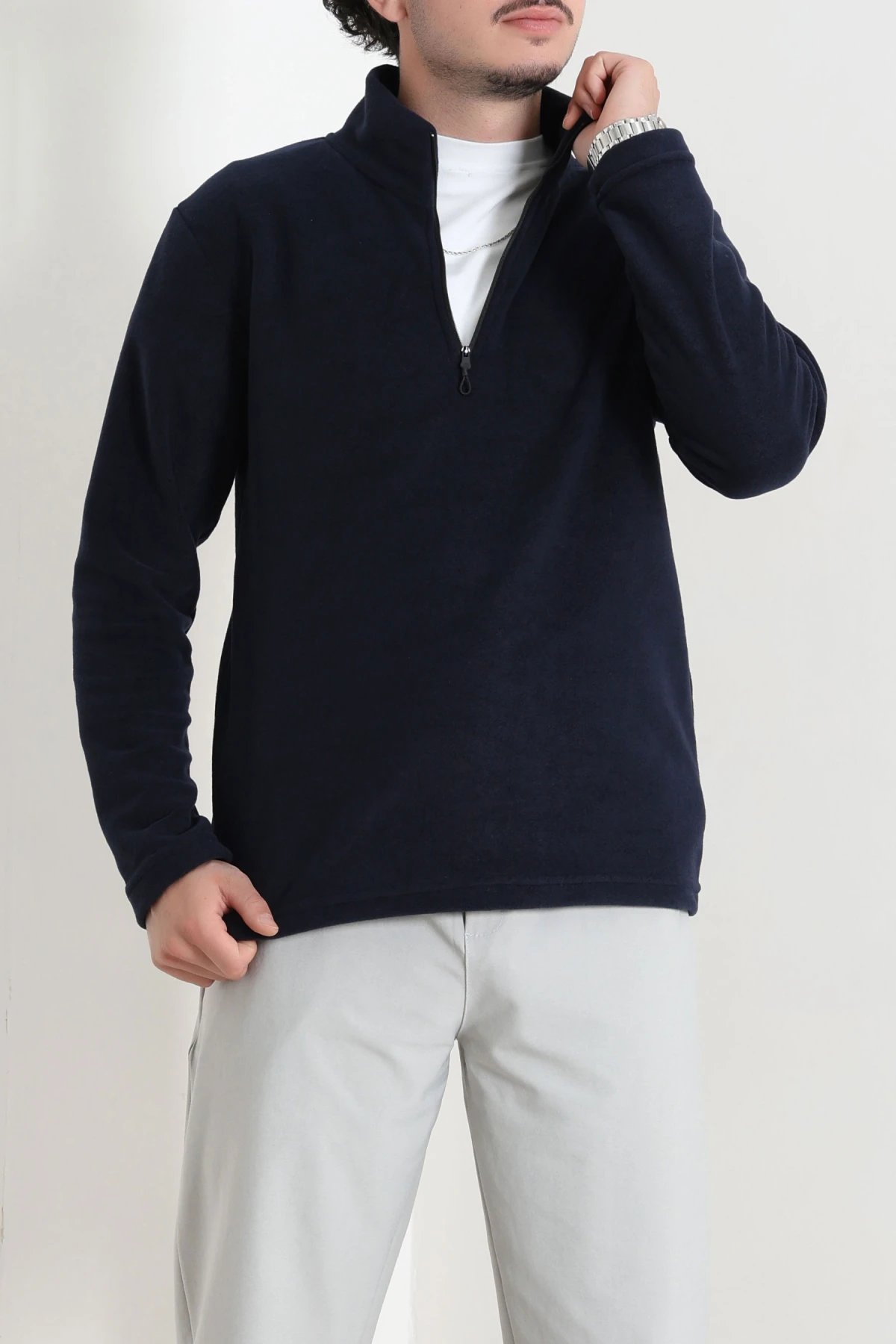 Yarım Fermuarlı Polar Erkek Sweat Lacivert