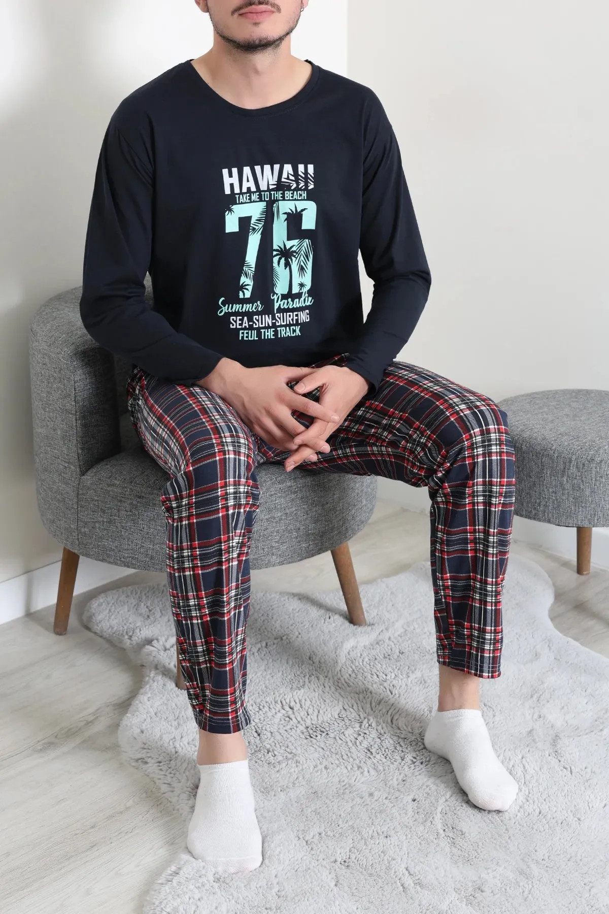 Baskılı Erkek Pijama Takımı Koyulaci