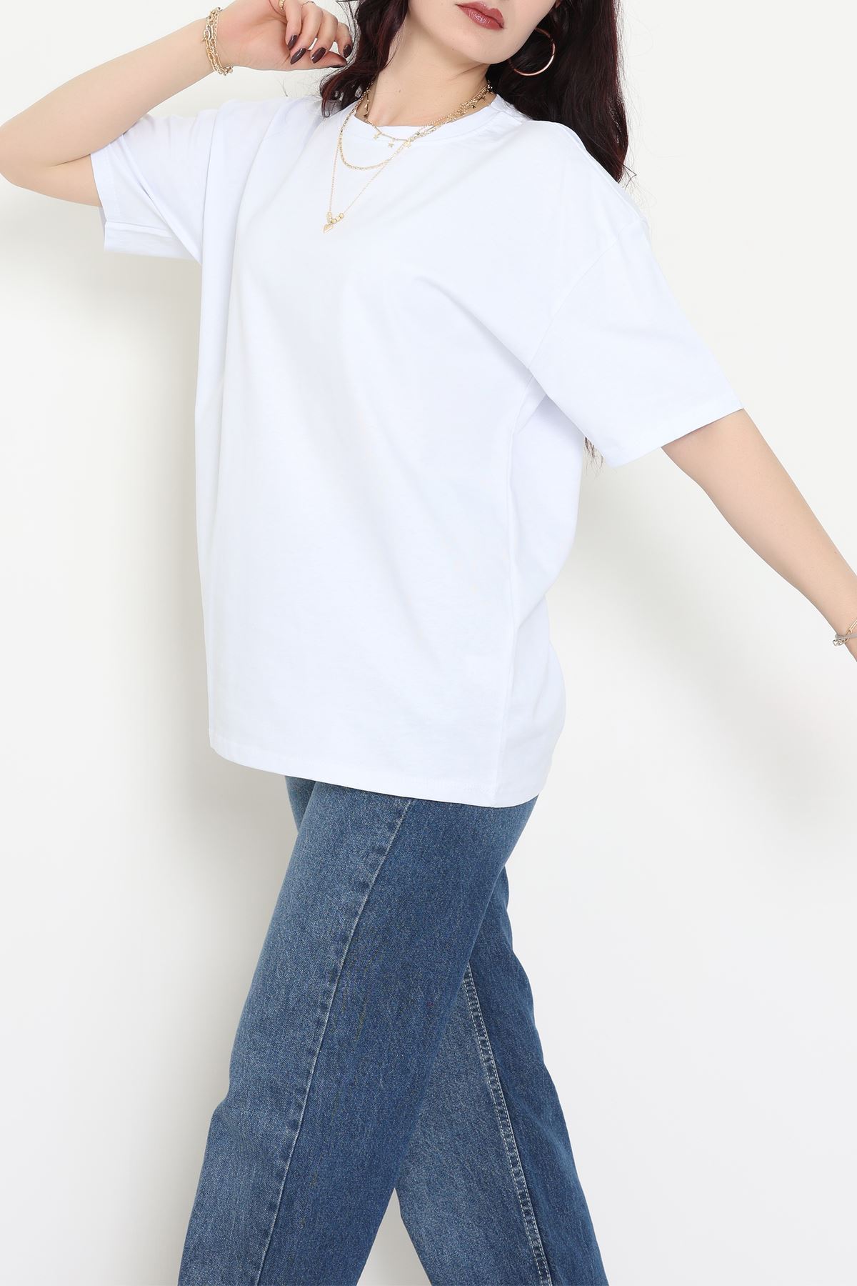 Kompak Penye Unisex Baskısız Oversize Tişört Beyaz