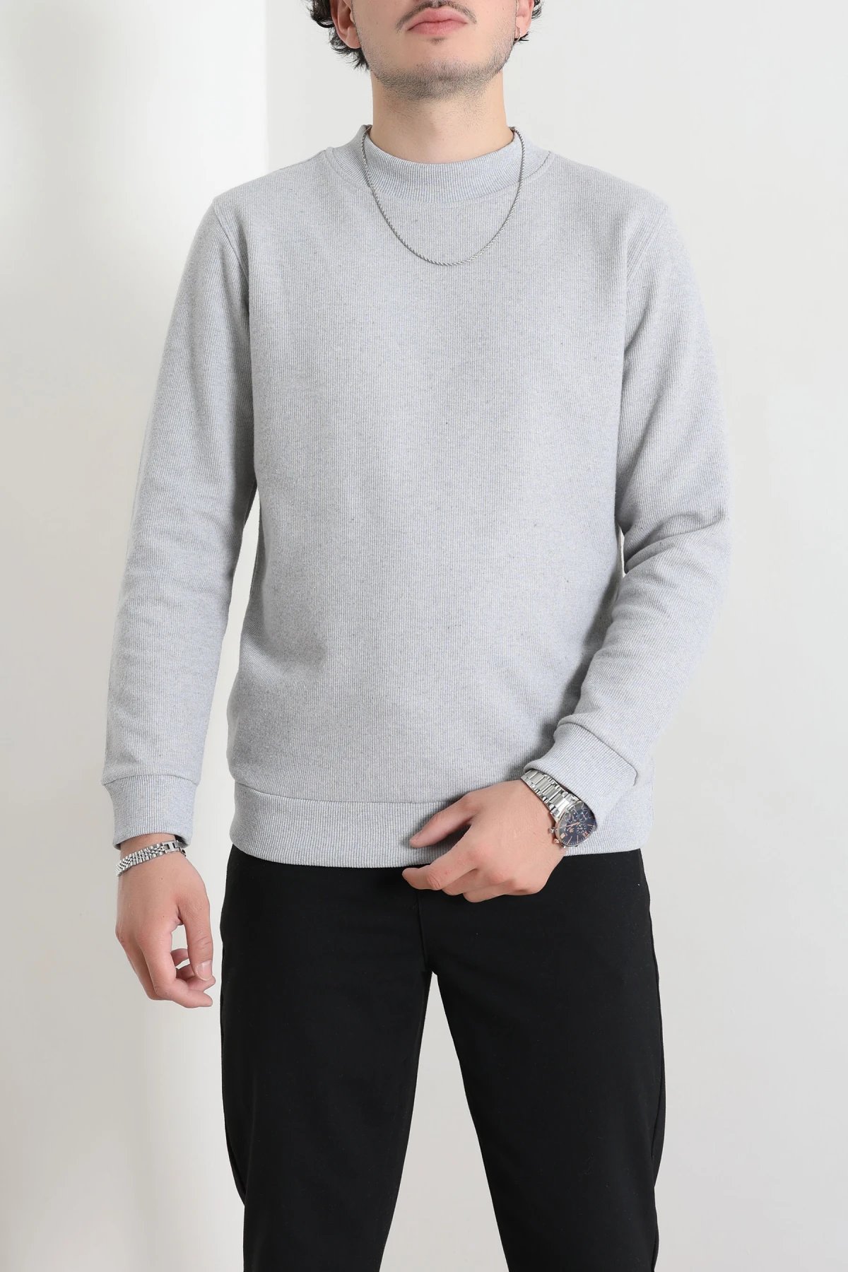Selanik Yarım Boğazlı Erkek Sweat Gri