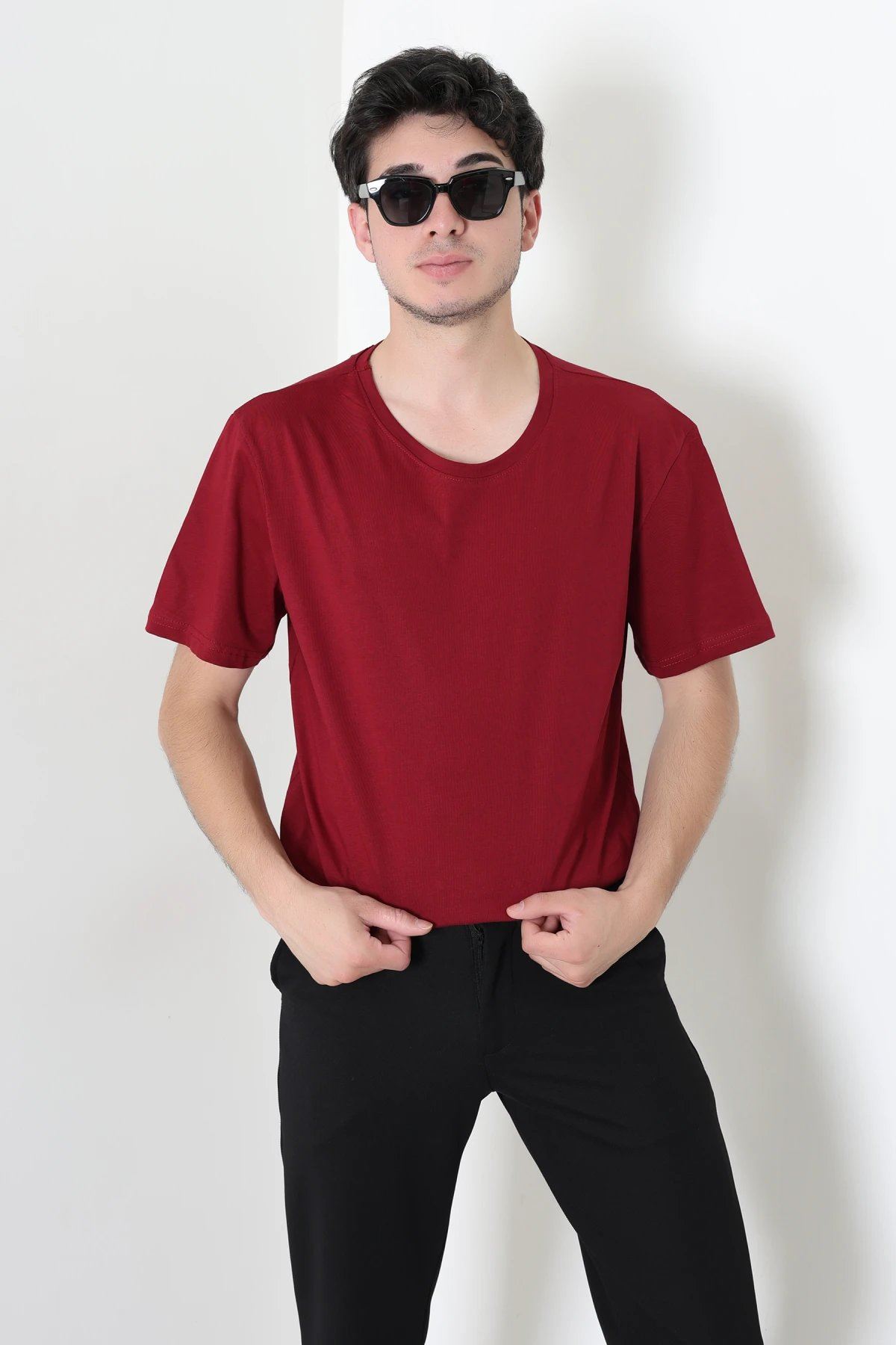 Lüks Penye Battal Erkek Tişört Bordo