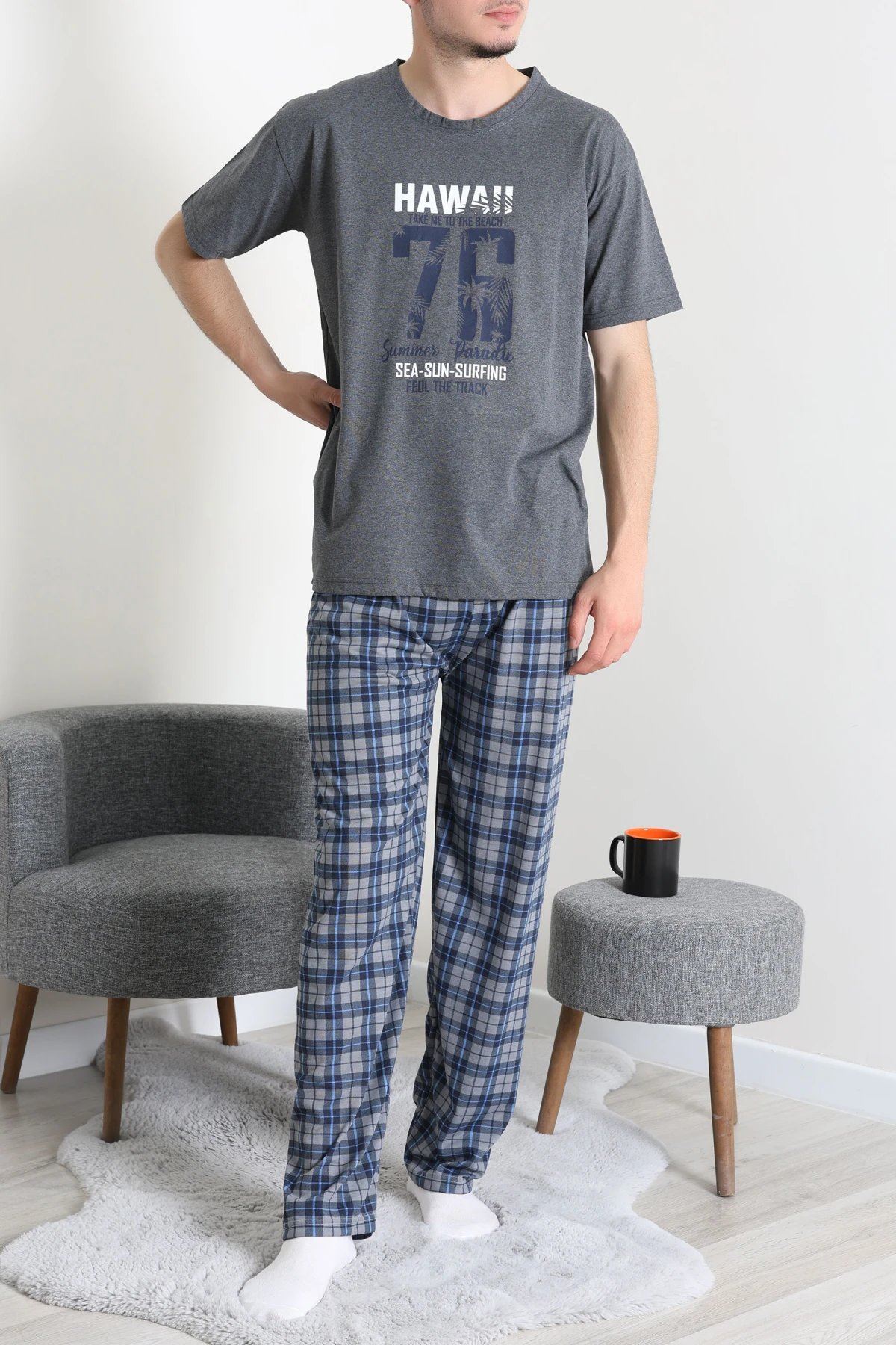 Süprem Erkek Pijama Takımı Füme