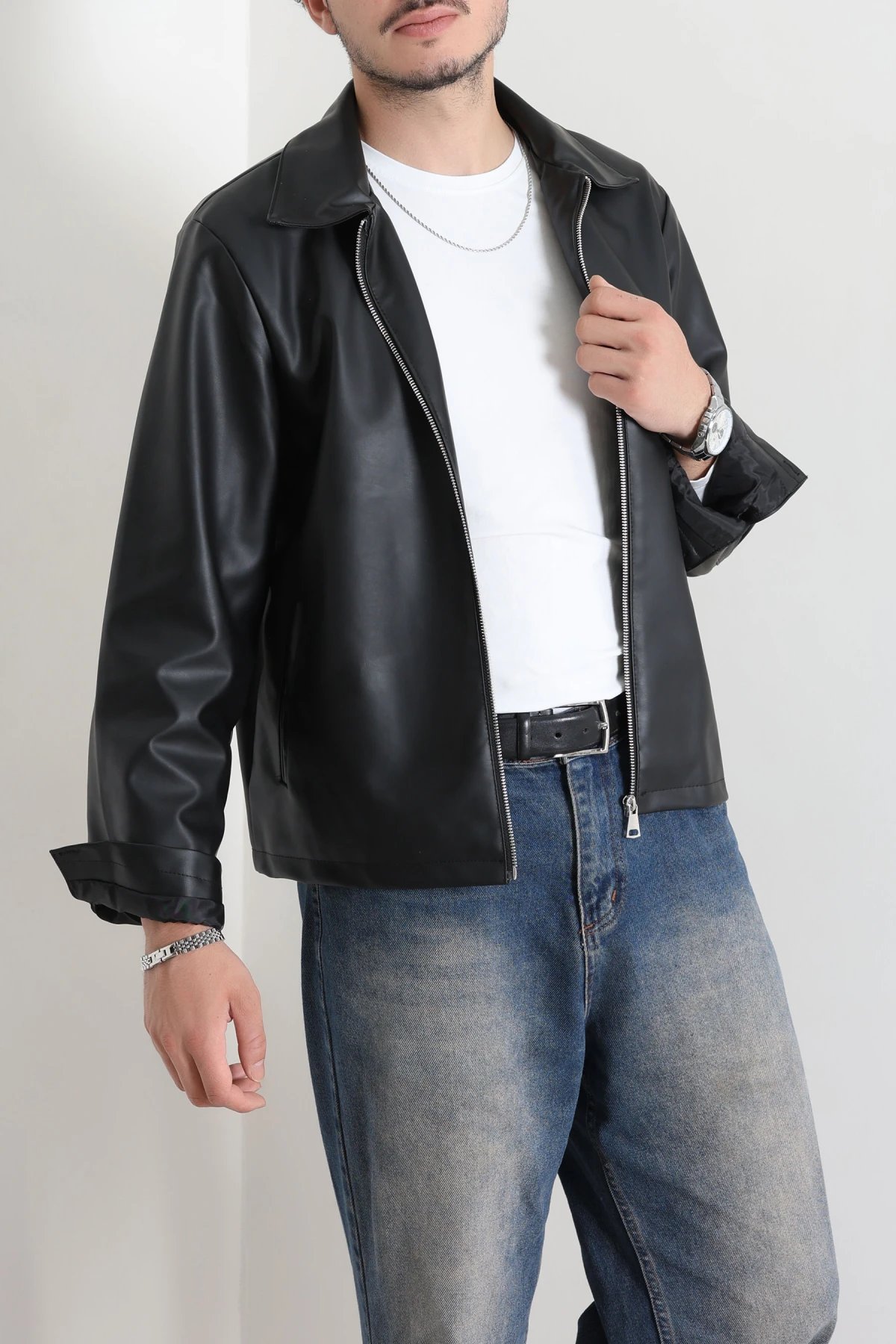 İthal Deri Erkek Ceket Siyah Model TV-97282