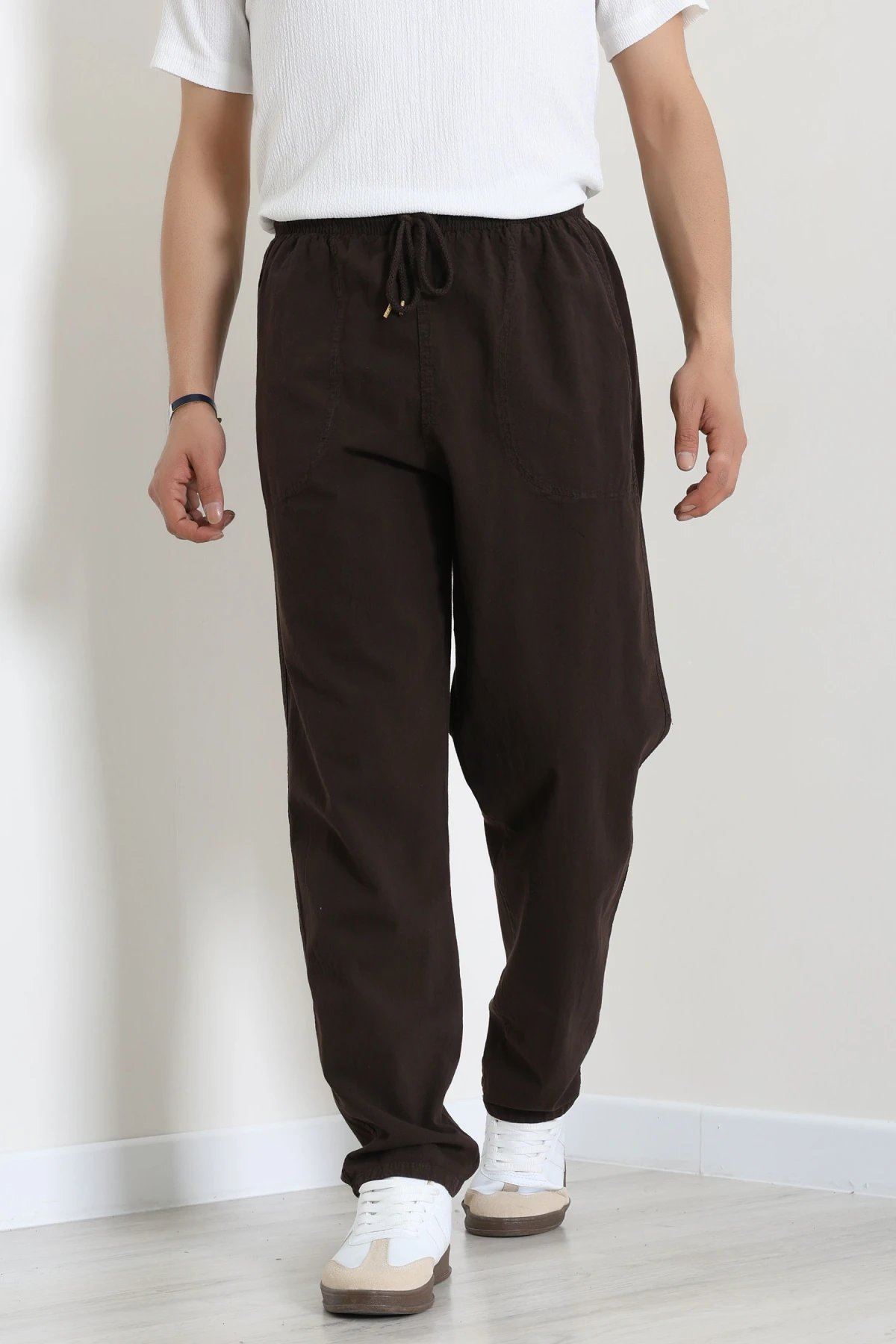 Beli Lastikli Keten Rahat Kesim Erkek Pantolon Kahve - 71607.2170.