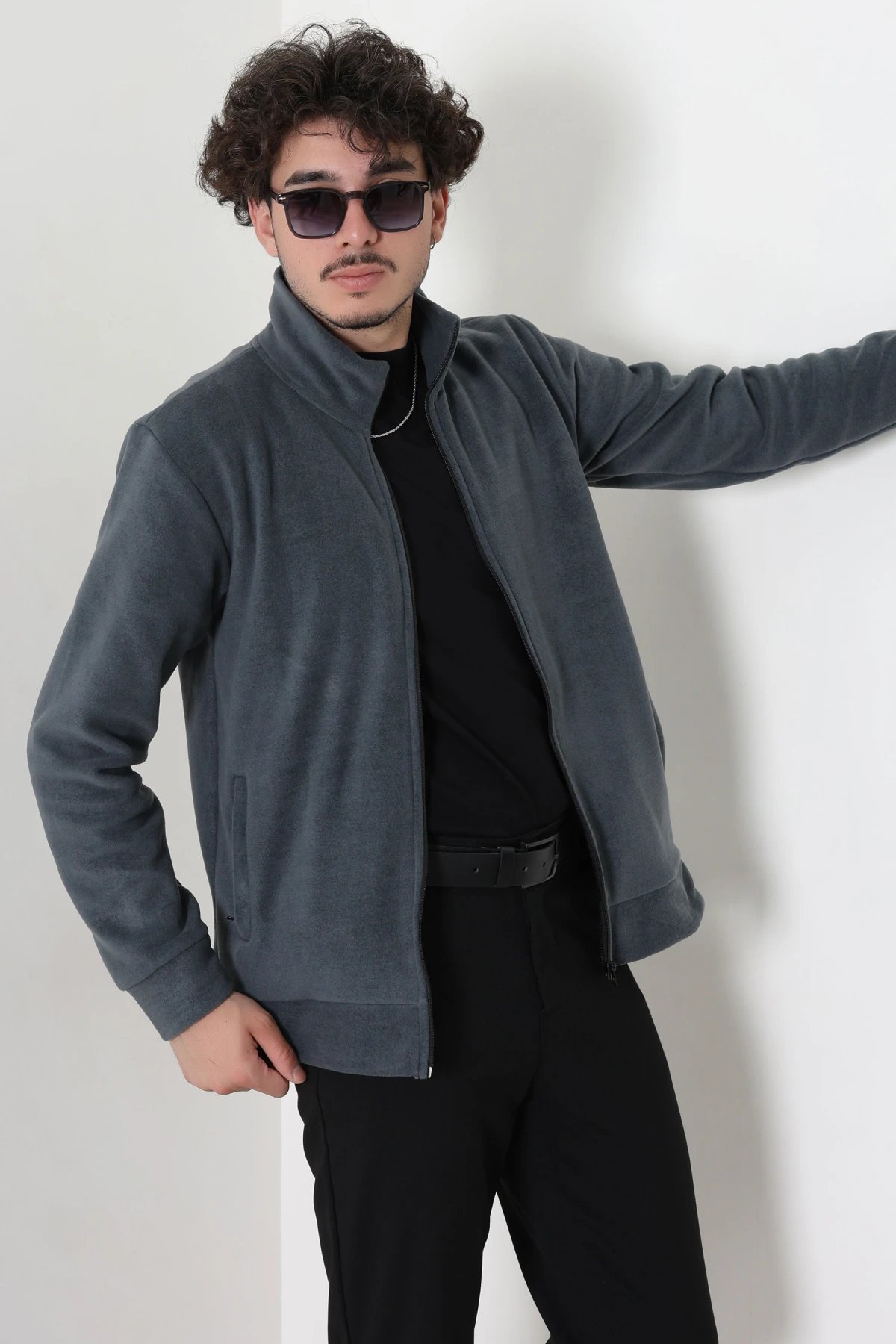Polar Fleto Cepli Fermuarlı Erkek Sweat Antrasit