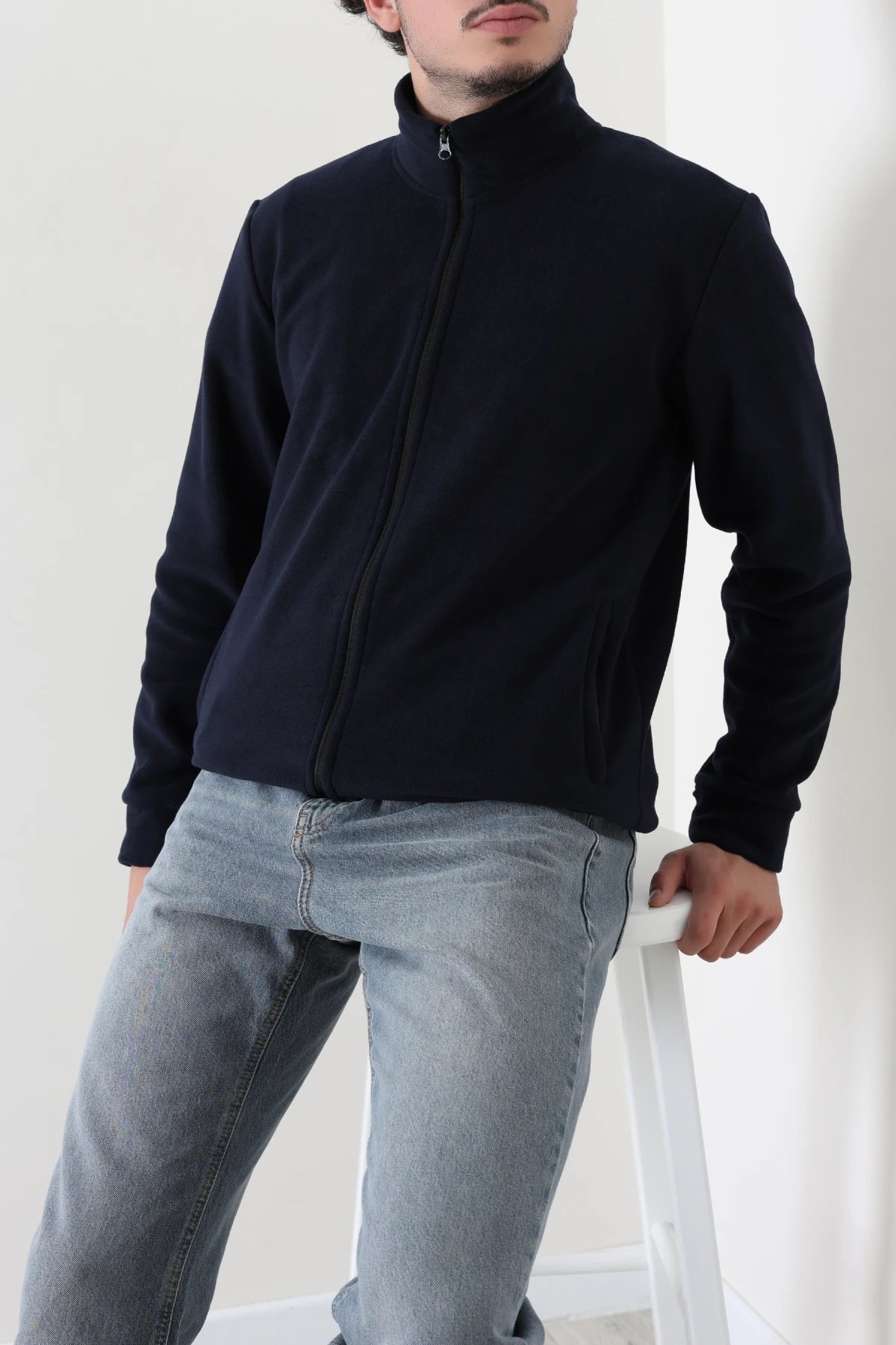 Polar Fleto Cepli Fermuarlı Erkek Sweat Lacivert