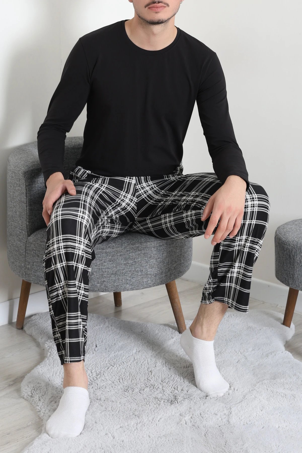 Süet Cepli Erkek Pijama Alt Siyah