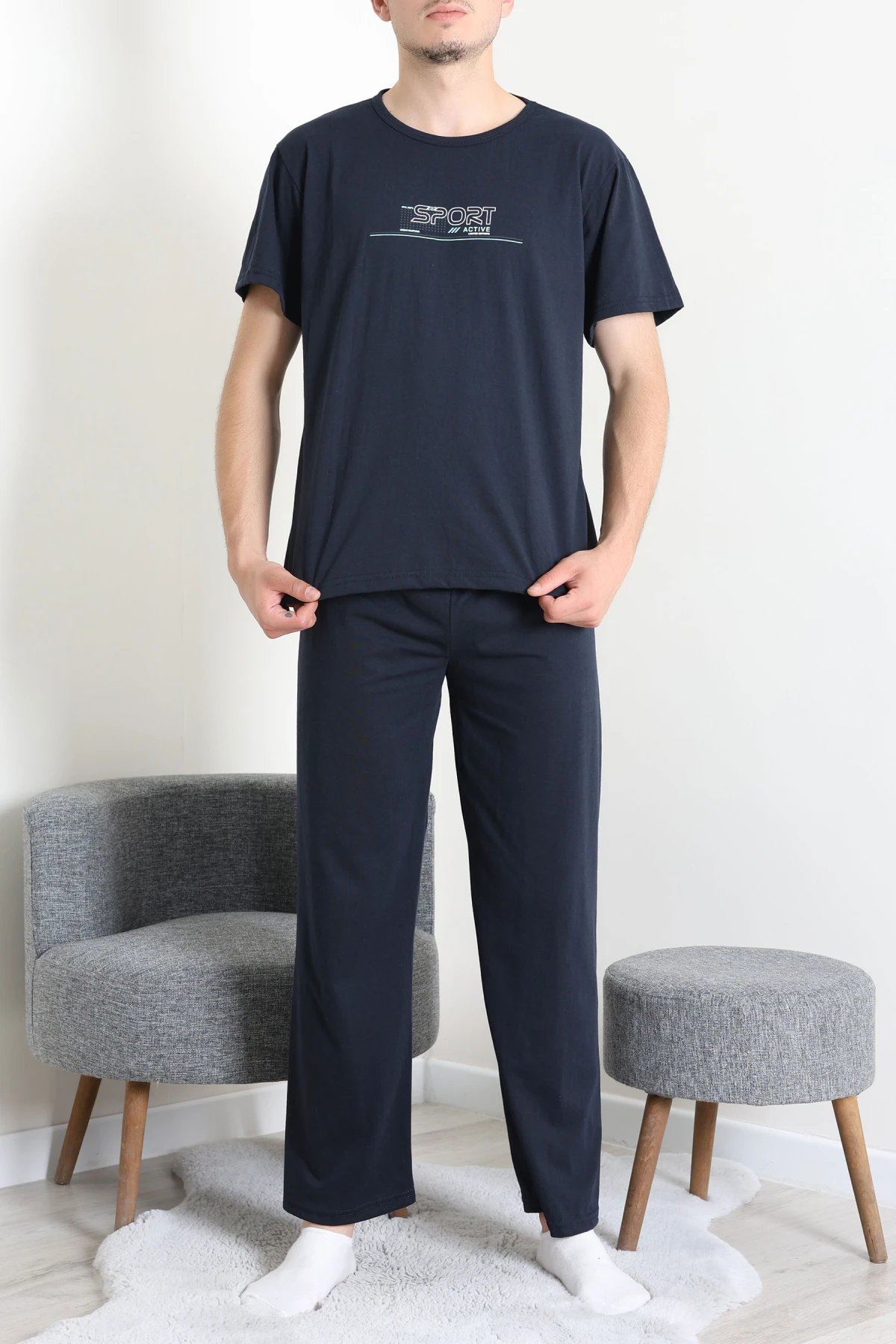 Süprem Baskılı Erkek Pijama Takımı Lacimavi