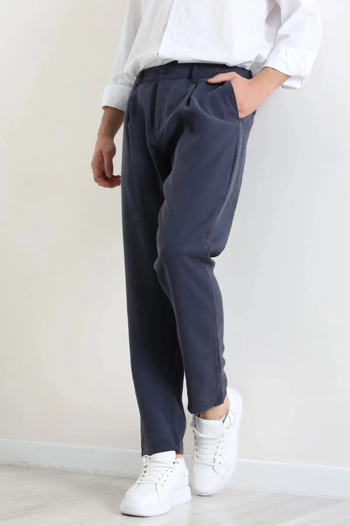 Erkek Modal Baggy Beli Lastikli Pantolon Lacivert