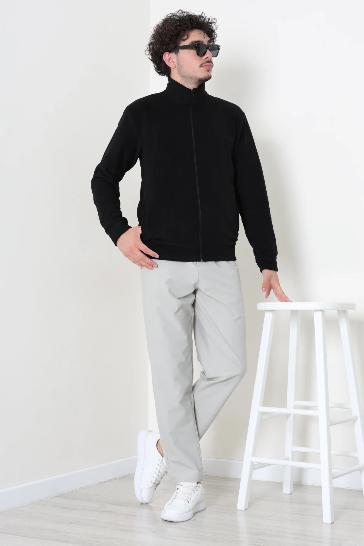 Polar Fleto Cepli Fermuarlı Erkek Sweat Siyah