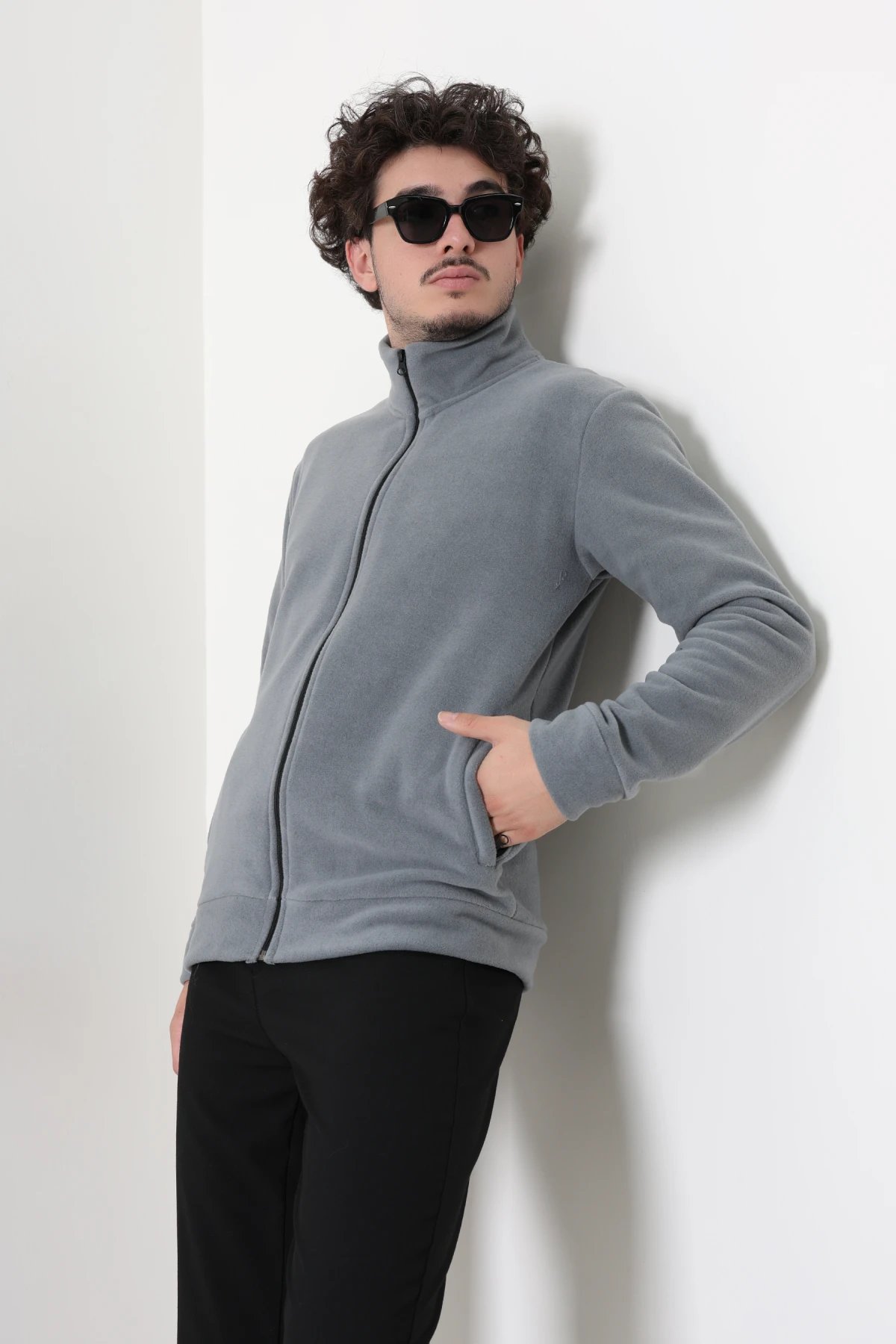 Polar Fleto Cepli Fermuarlı Erkek Sweat Füme