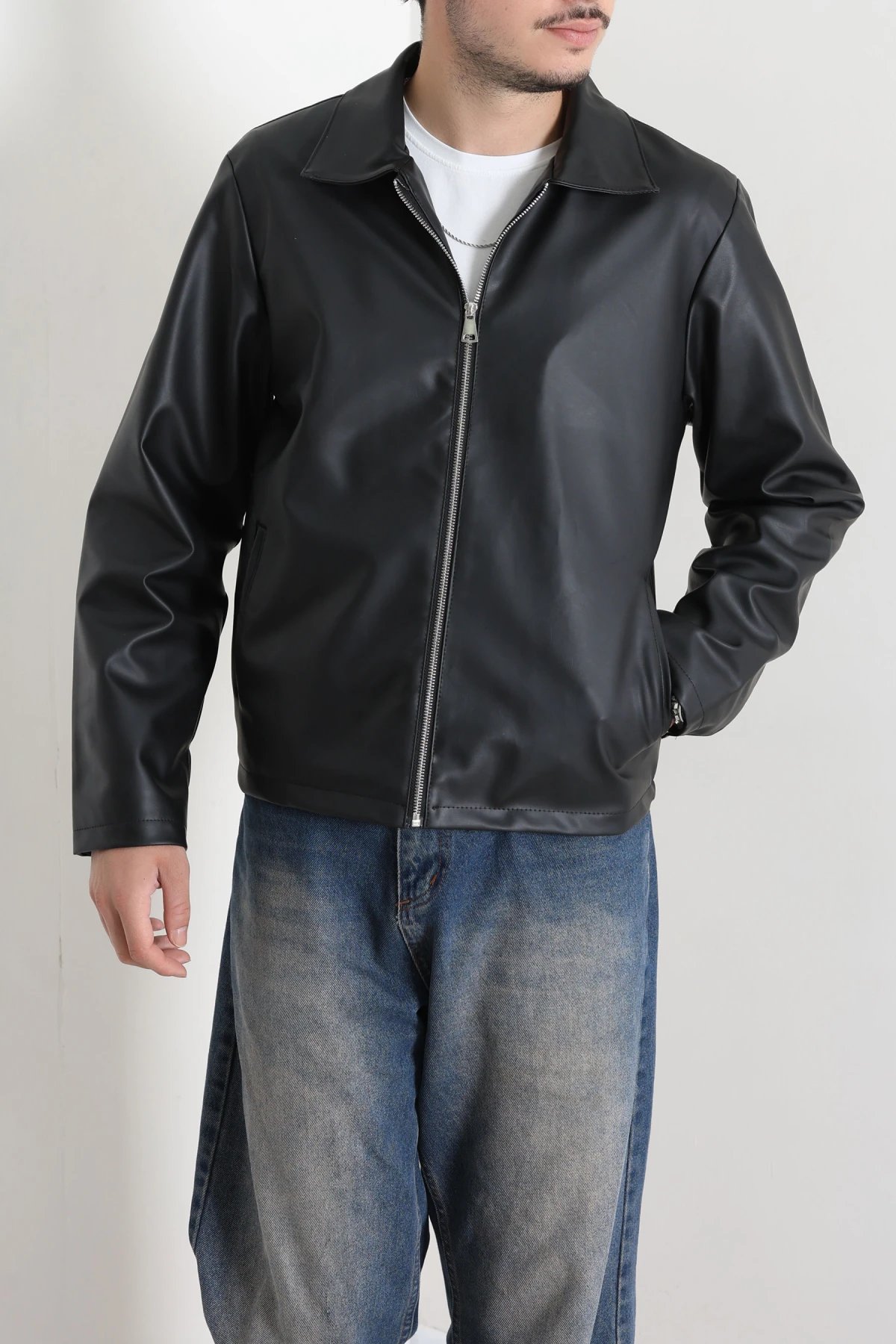 İthal Deri Erkek Ceket Siyah Model TV-97282