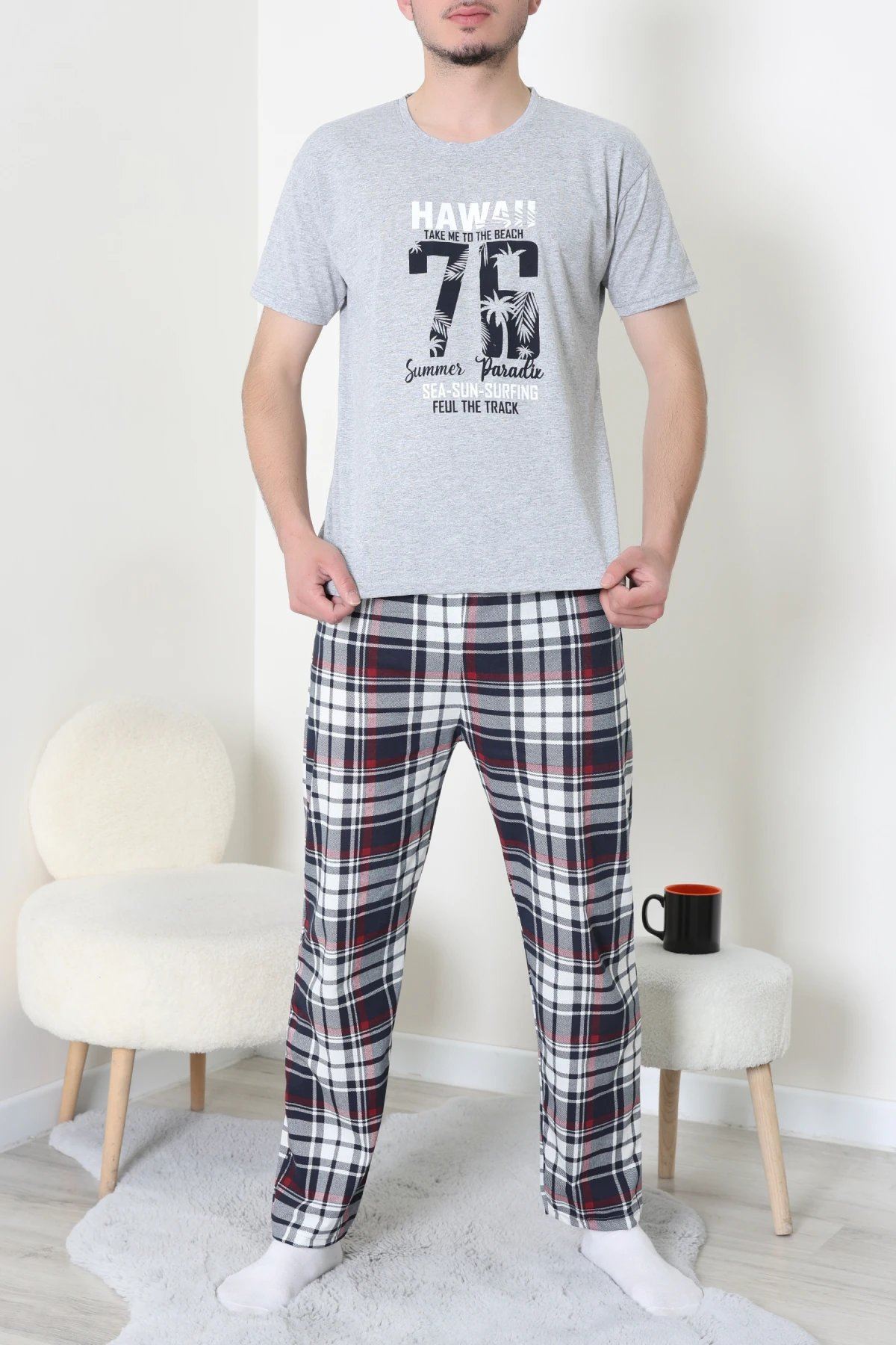 Süprem Erkek Pijama Takımı Grikırmızı