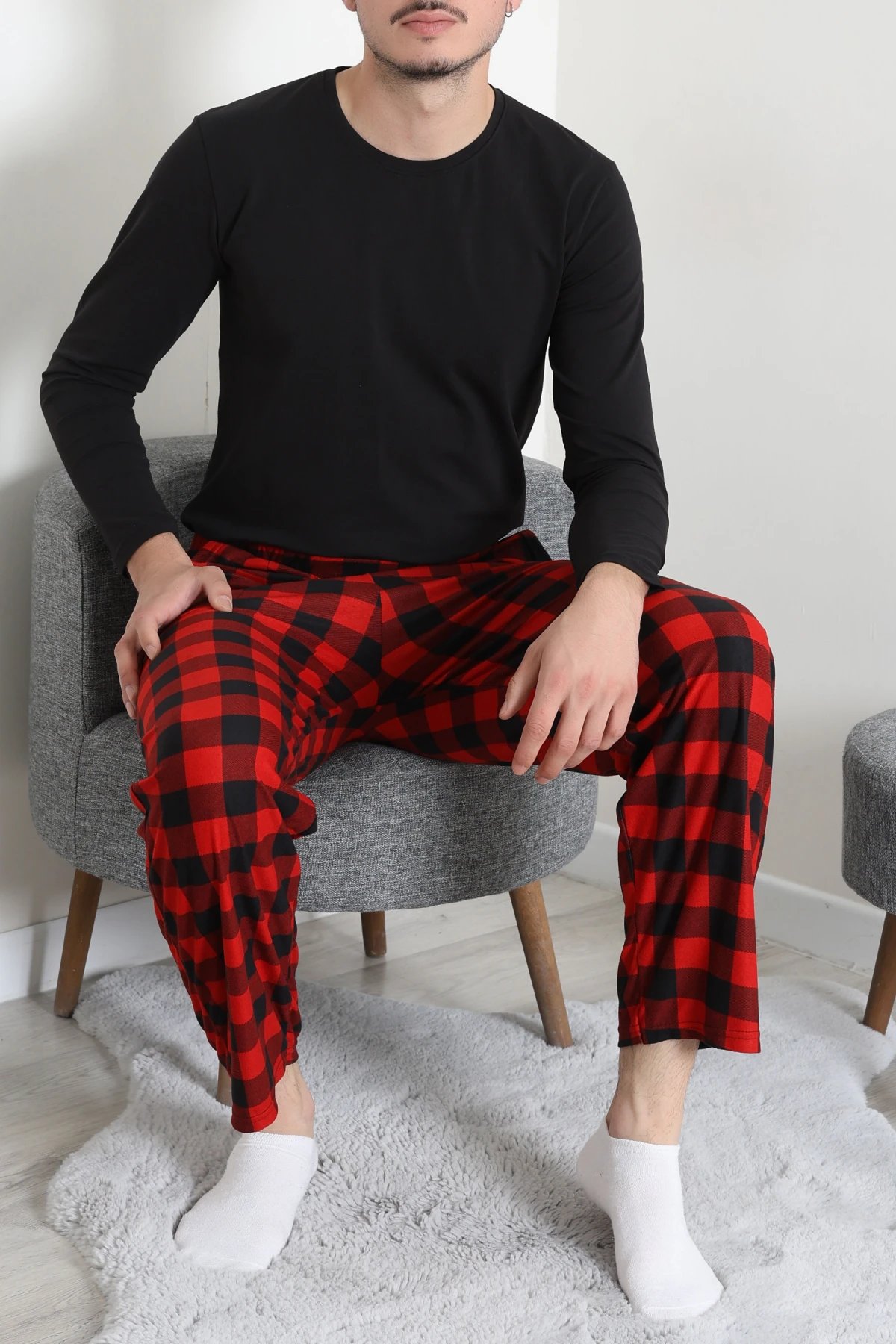 Süet Cepli Erkek Pijama Alt Kırmızı