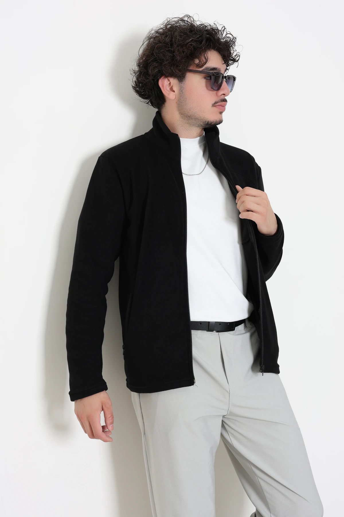 Polar Tam Fermuarlı 3 Cepli Erkek Outdoor Sweat Siyah
