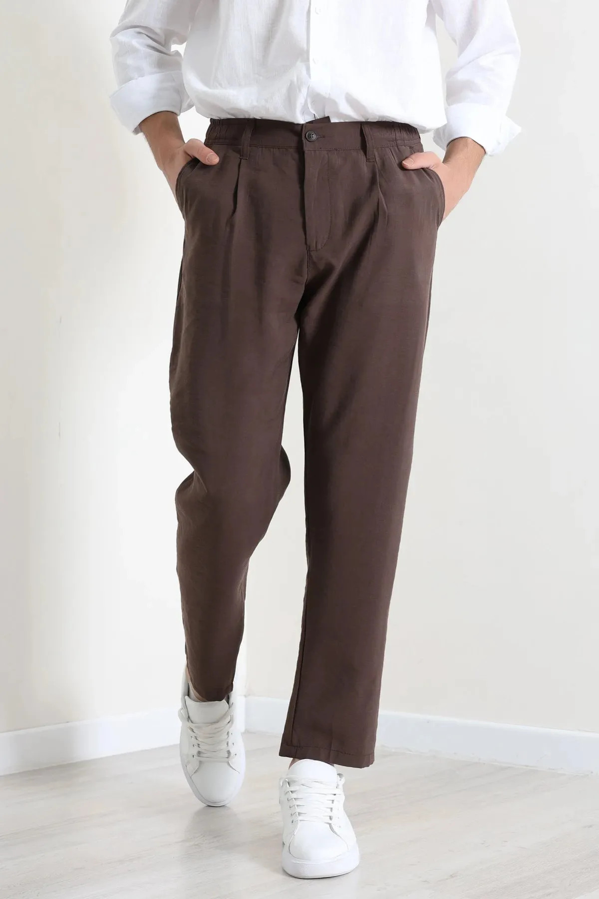 Erkek Modal Baggy Beli Lastikli Pantolon Kahve