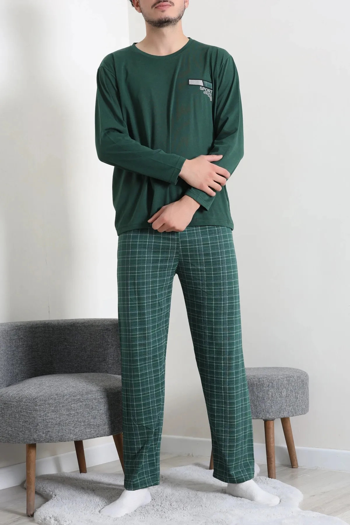 Süprem Ekose Erkek Pijama Takımı Zümrüt