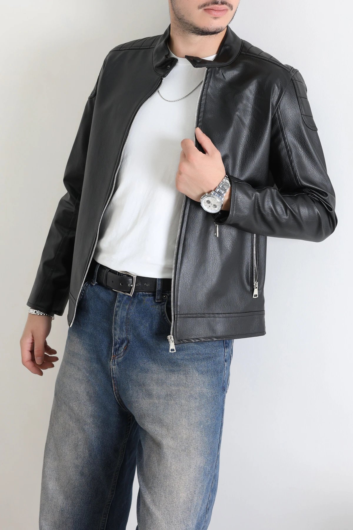 İthal Deri Erkek Ceket Siyah Model TV-97269