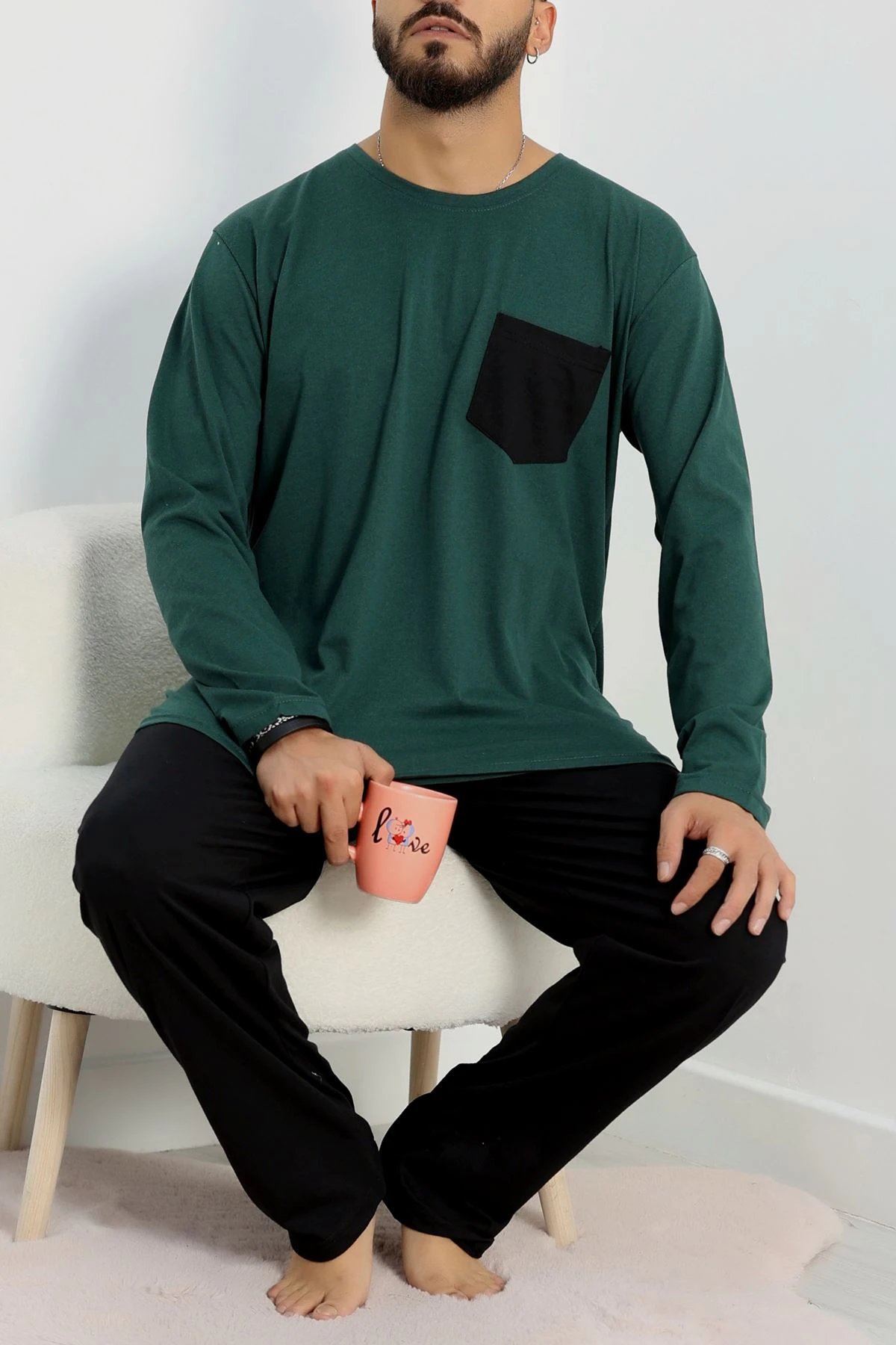 Cep Detay Süprem Erkek Pijama Takımı Yeşil