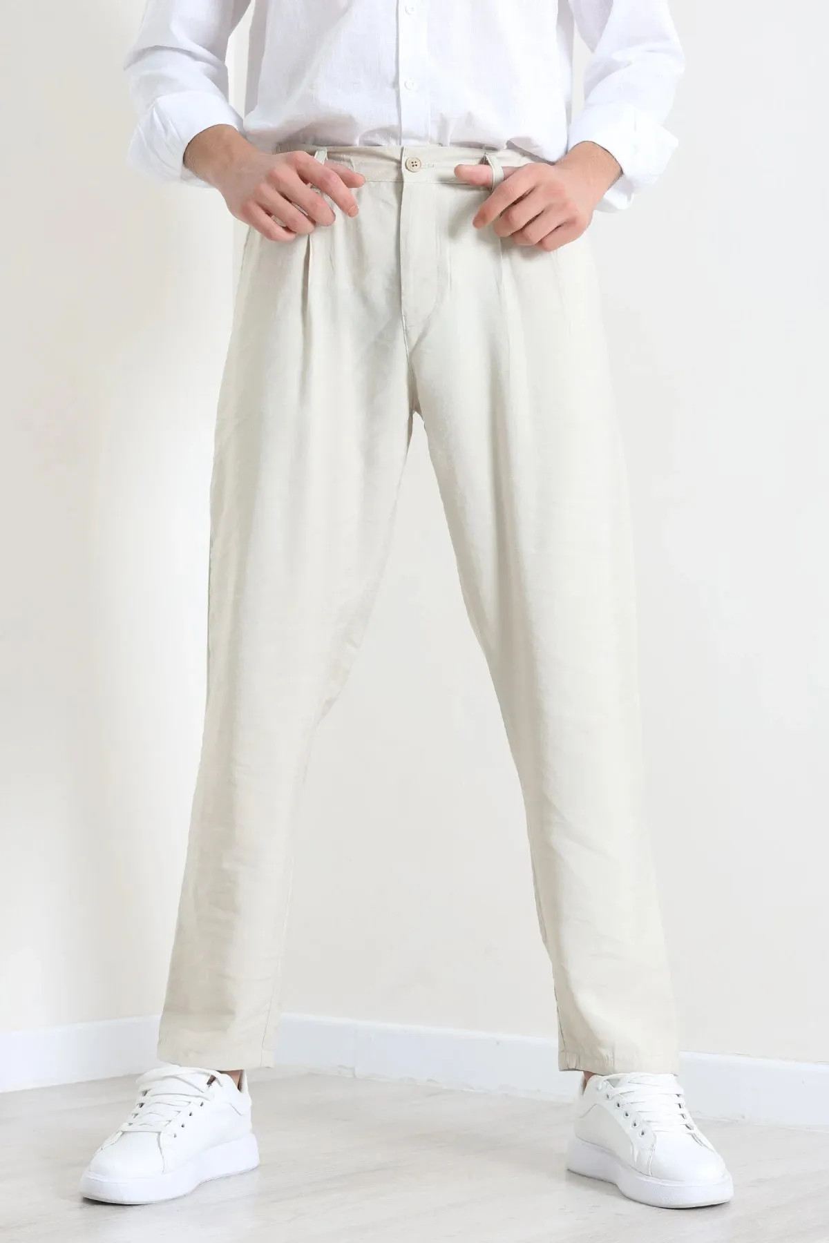 Erkek Modal Baggy Beli Lastikli Pantolon Bej