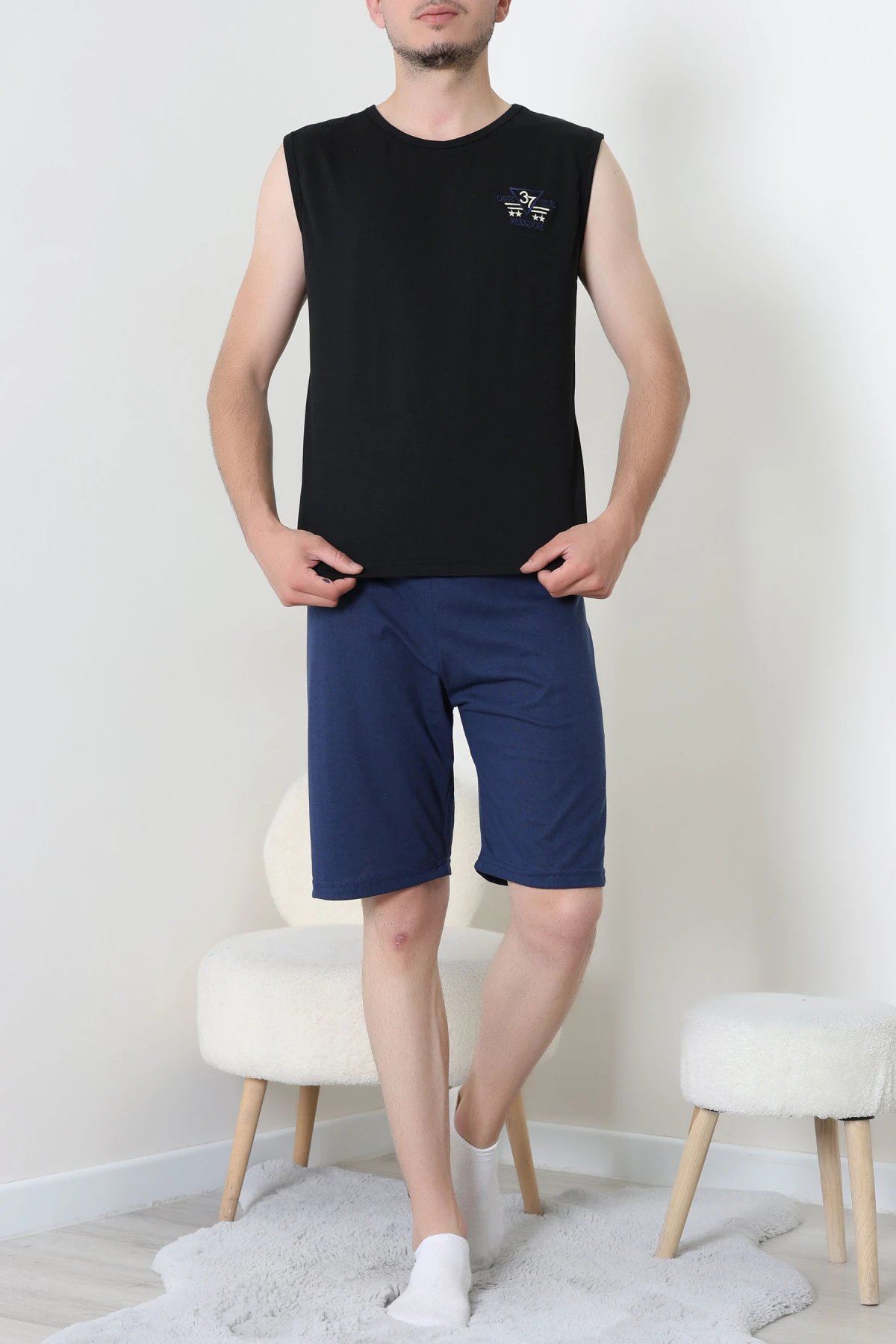 Süprem Şortlu Erkek Pijama Takımı Siyahlacivert - 42983.1048.