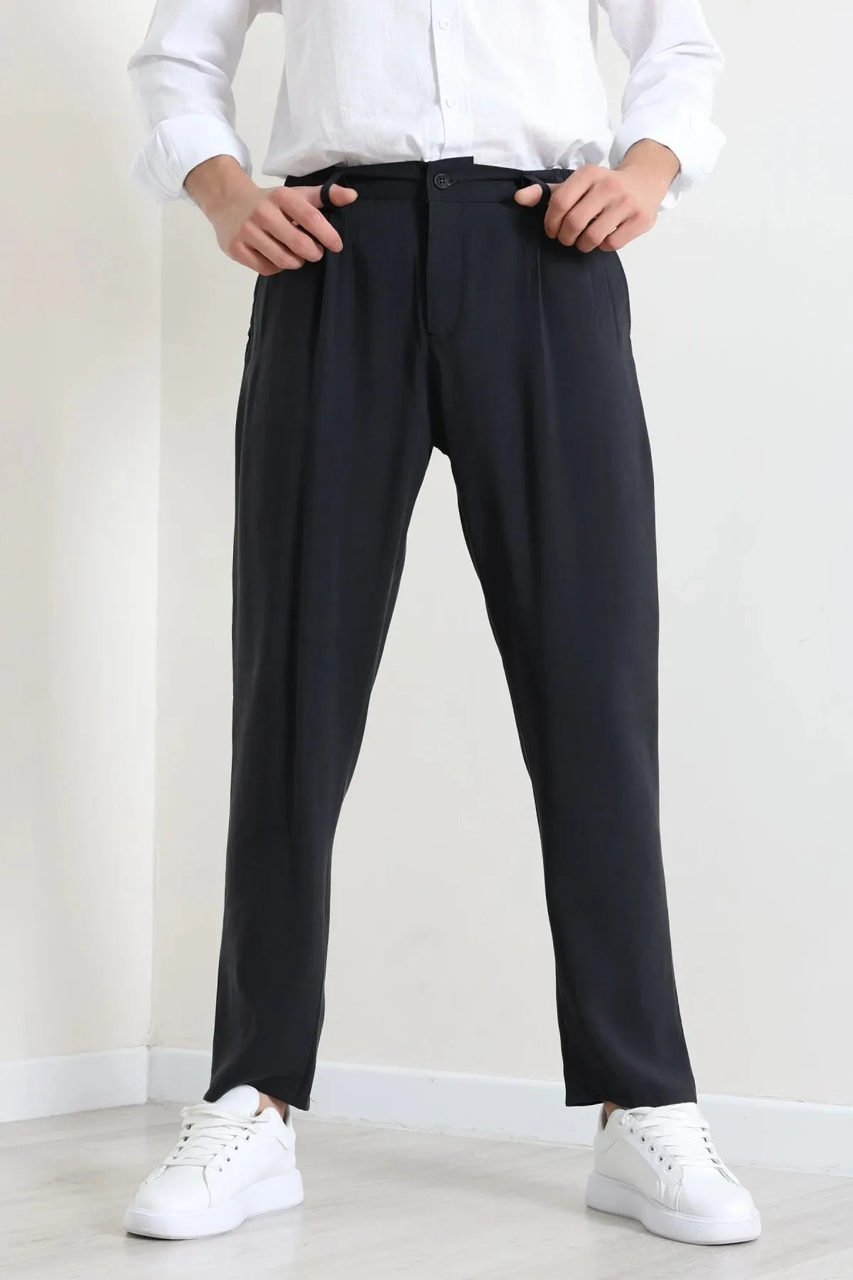 Erkek Modal Baggy Beli Lastikli Pantolon Siyah