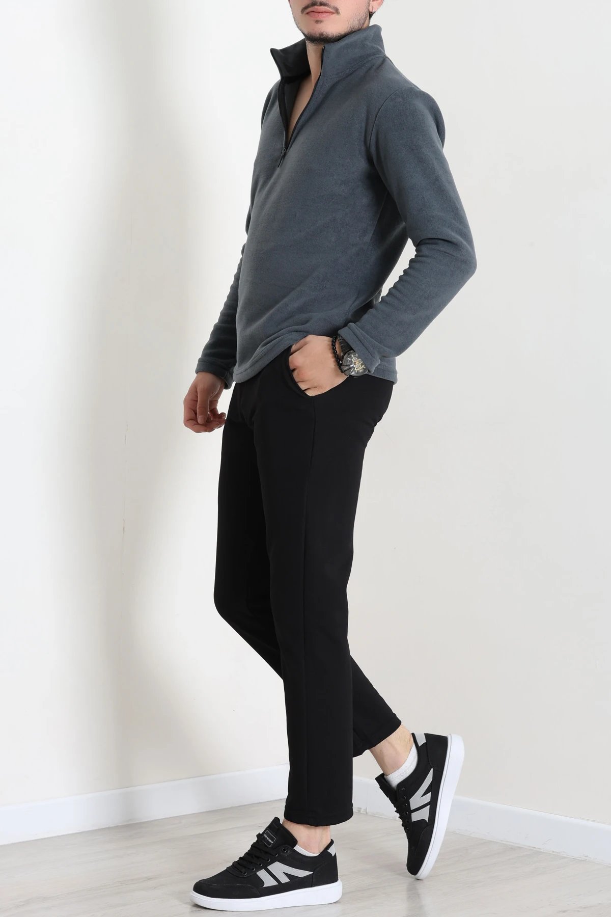 Yarım Fermuarlı Polar Erkek Sweat Antrasit