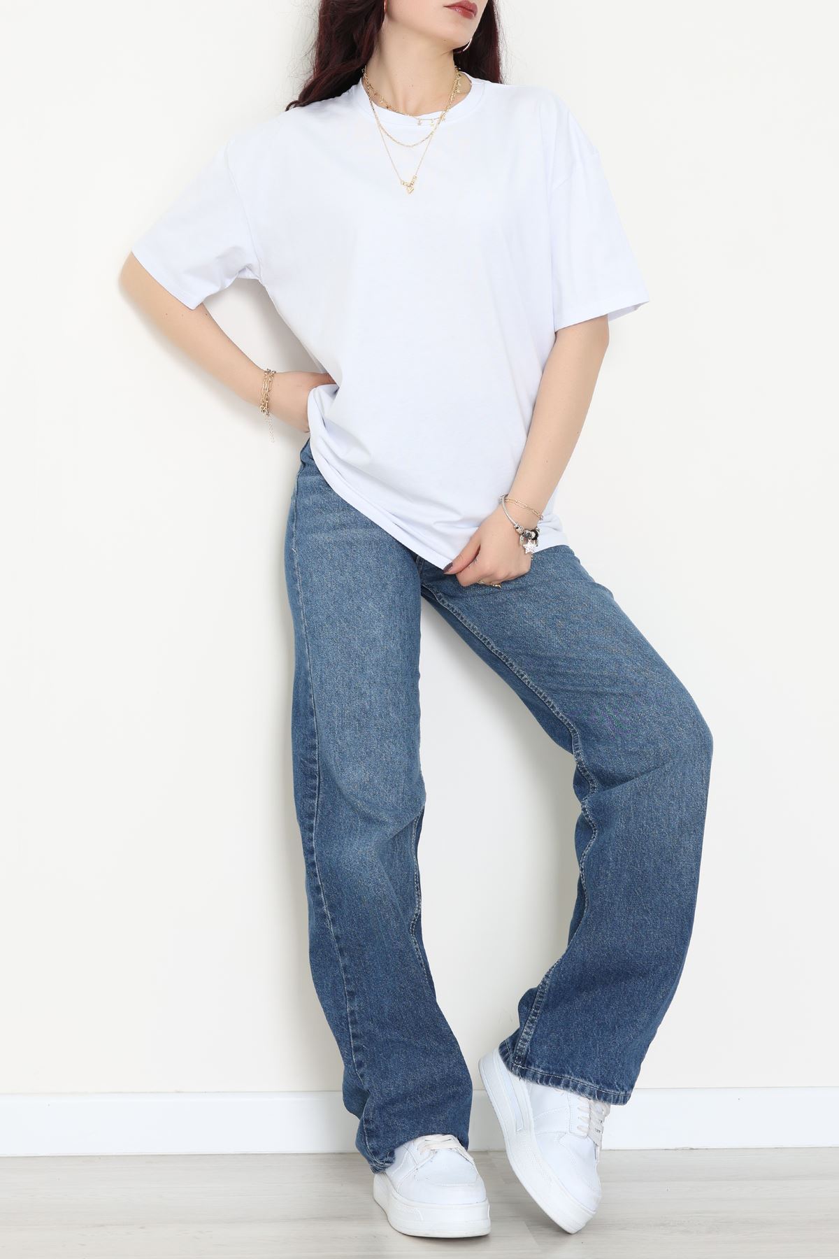 Kompak Penye Unisex Baskısız Oversize Tişört Beyaz