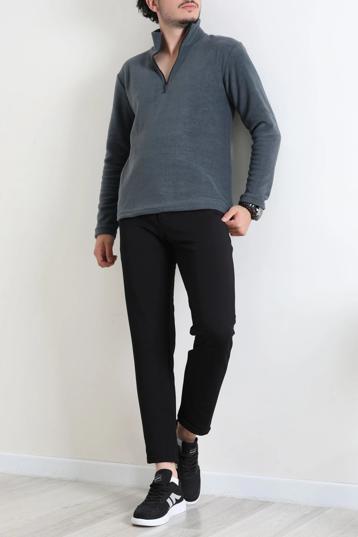 Yarım Fermuarlı Polar Erkek Sweat Antrasit