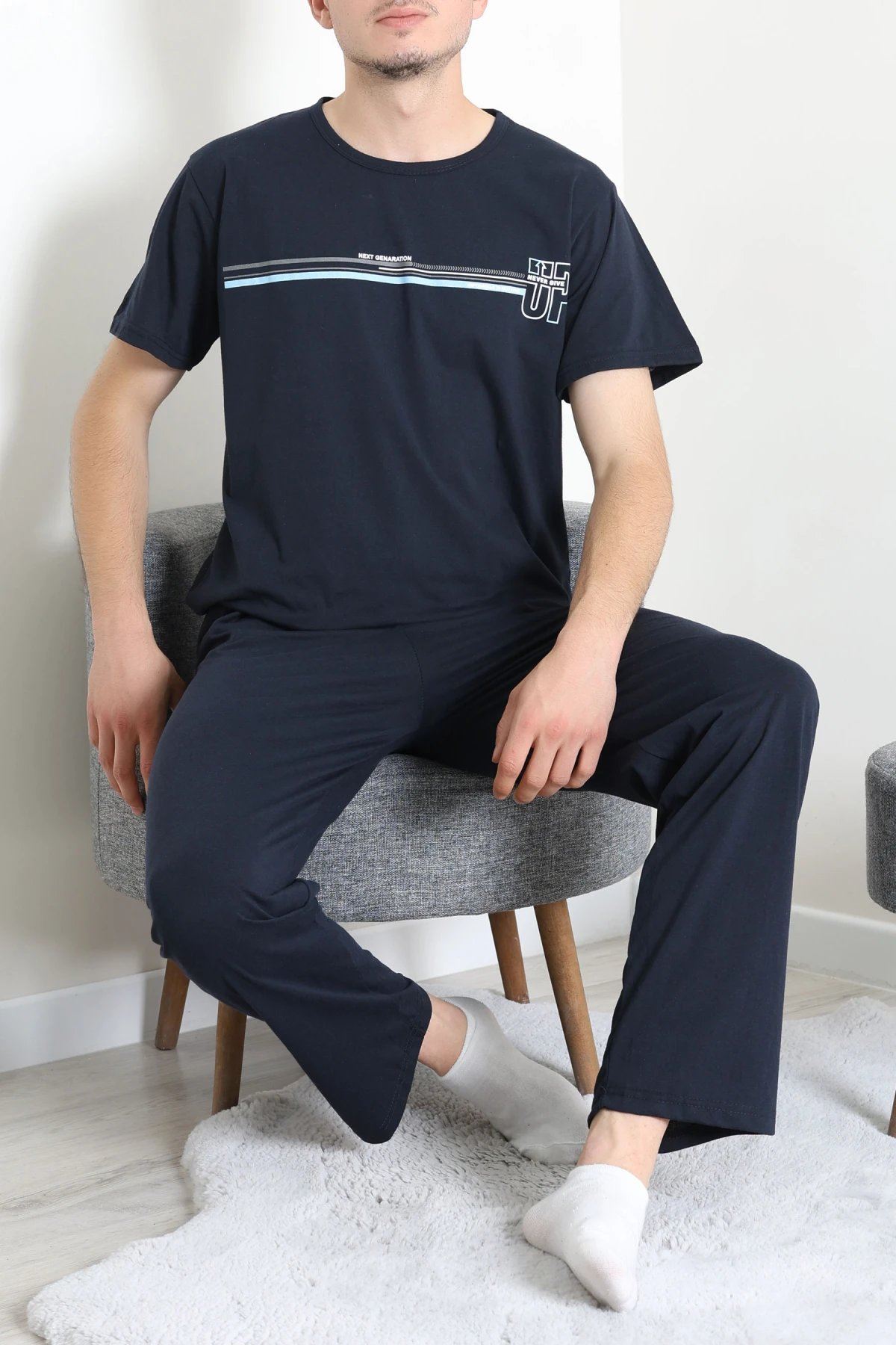 Süprem Baskılı Erkek Pijama Takımı Lacimavi