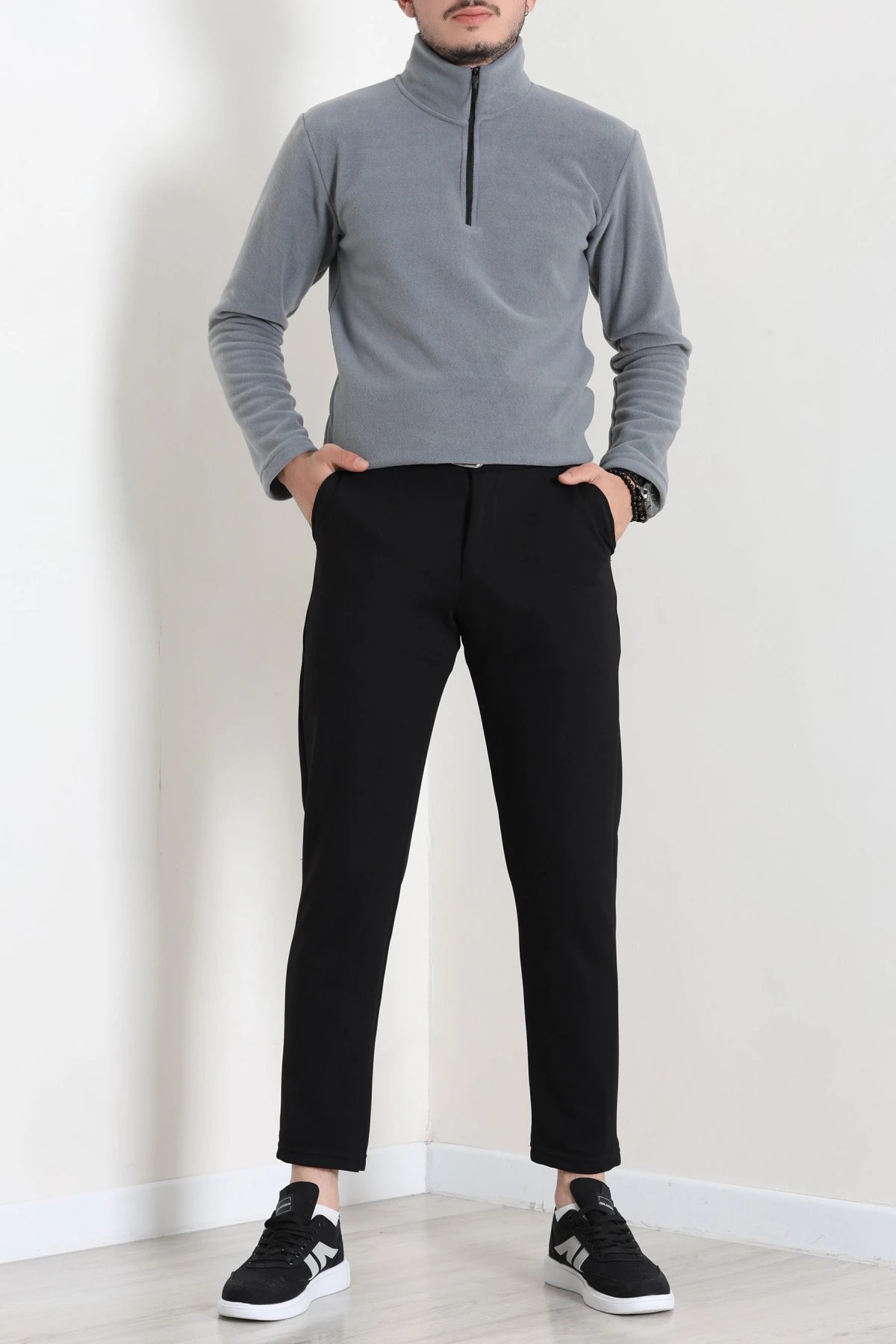 Yarım Fermuarlı Polar Erkek Sweat Füme