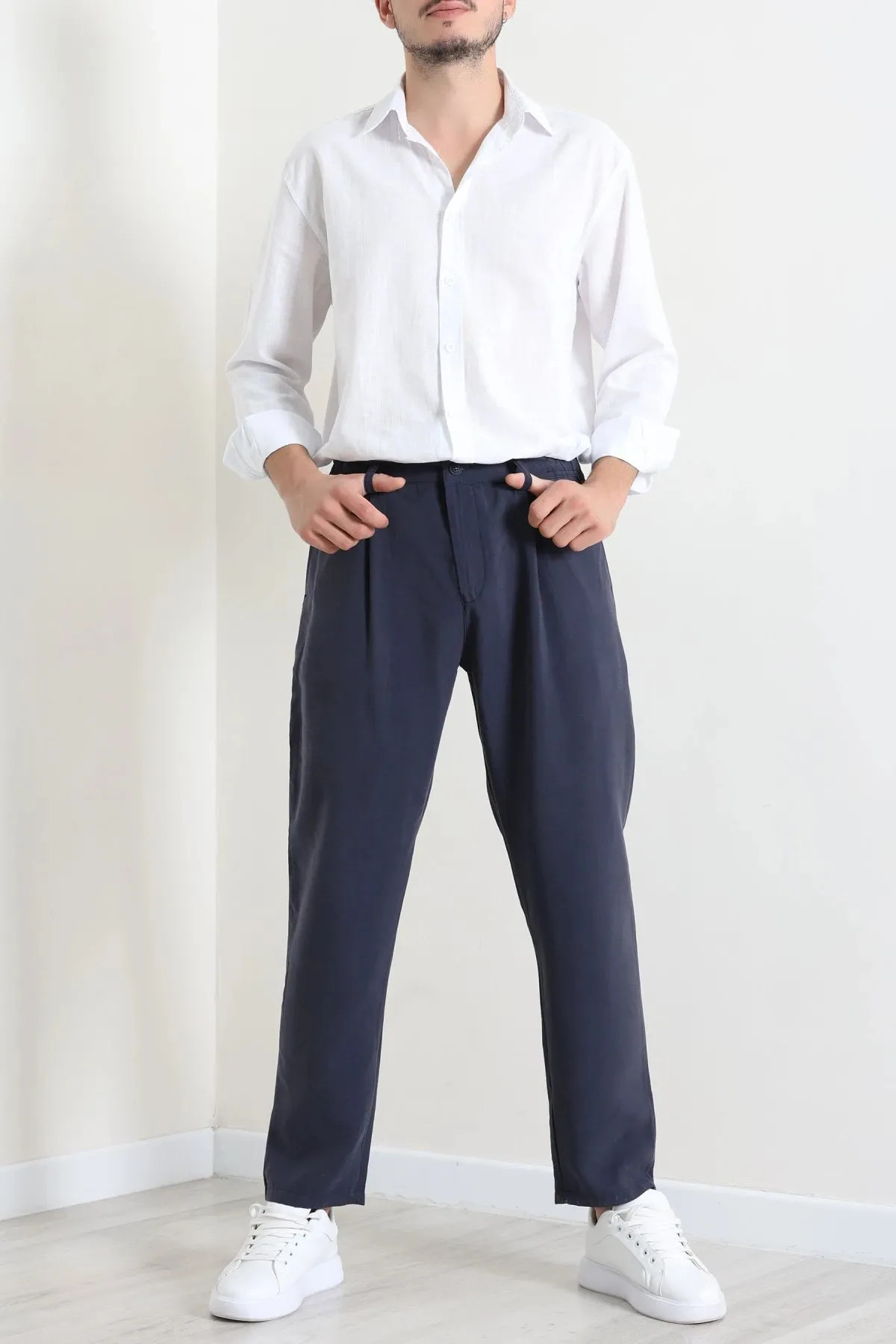 Erkek Modal Baggy Beli Lastikli Pantolon Lacivert