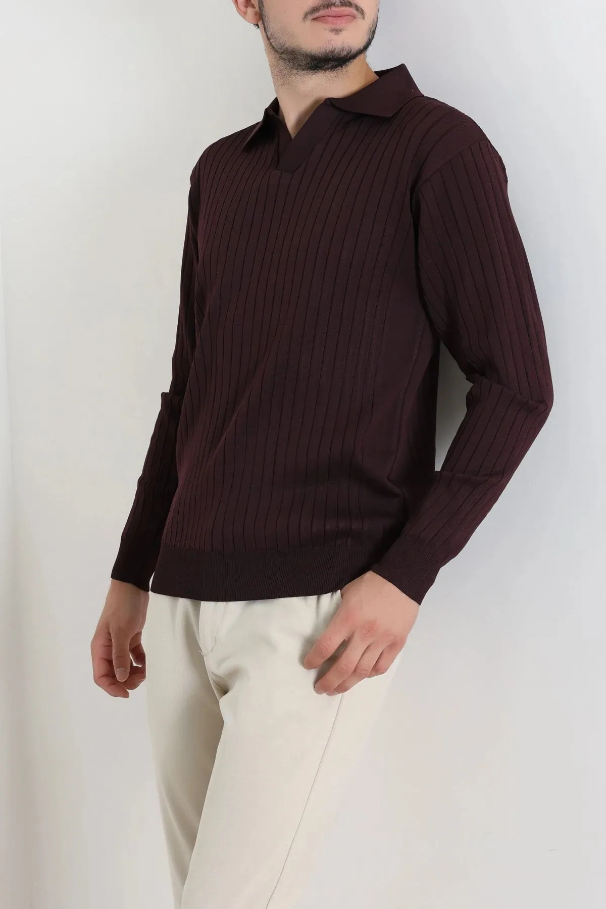 Polo Yaka Erkek Triko Mürdüm