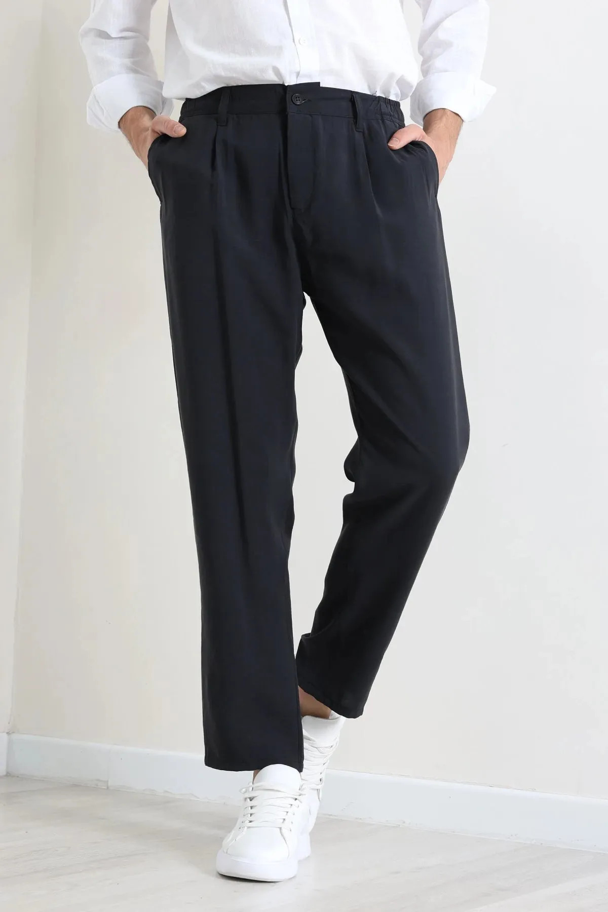 Erkek Modal Baggy Beli Lastikli Pantolon Siyah