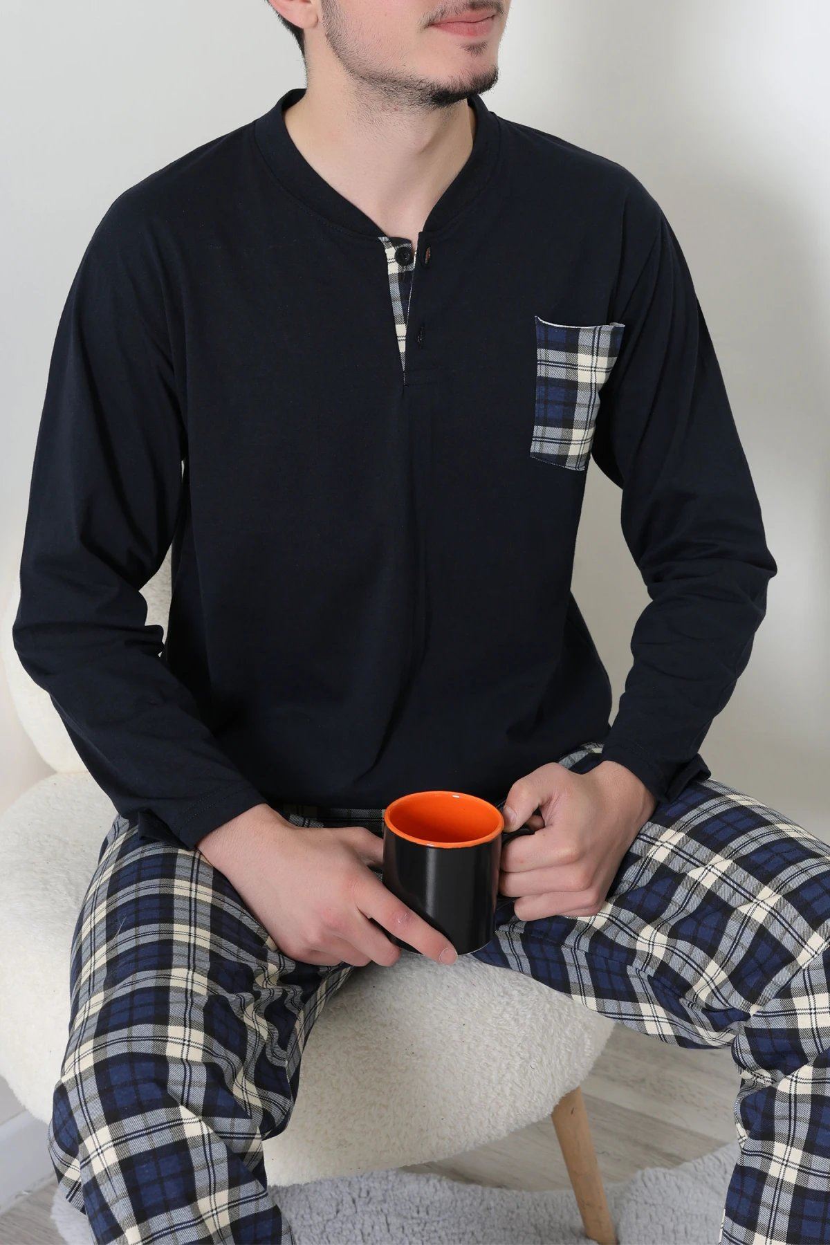 Ekoseli Süprem Erkek Pijama Takımı Lacigri