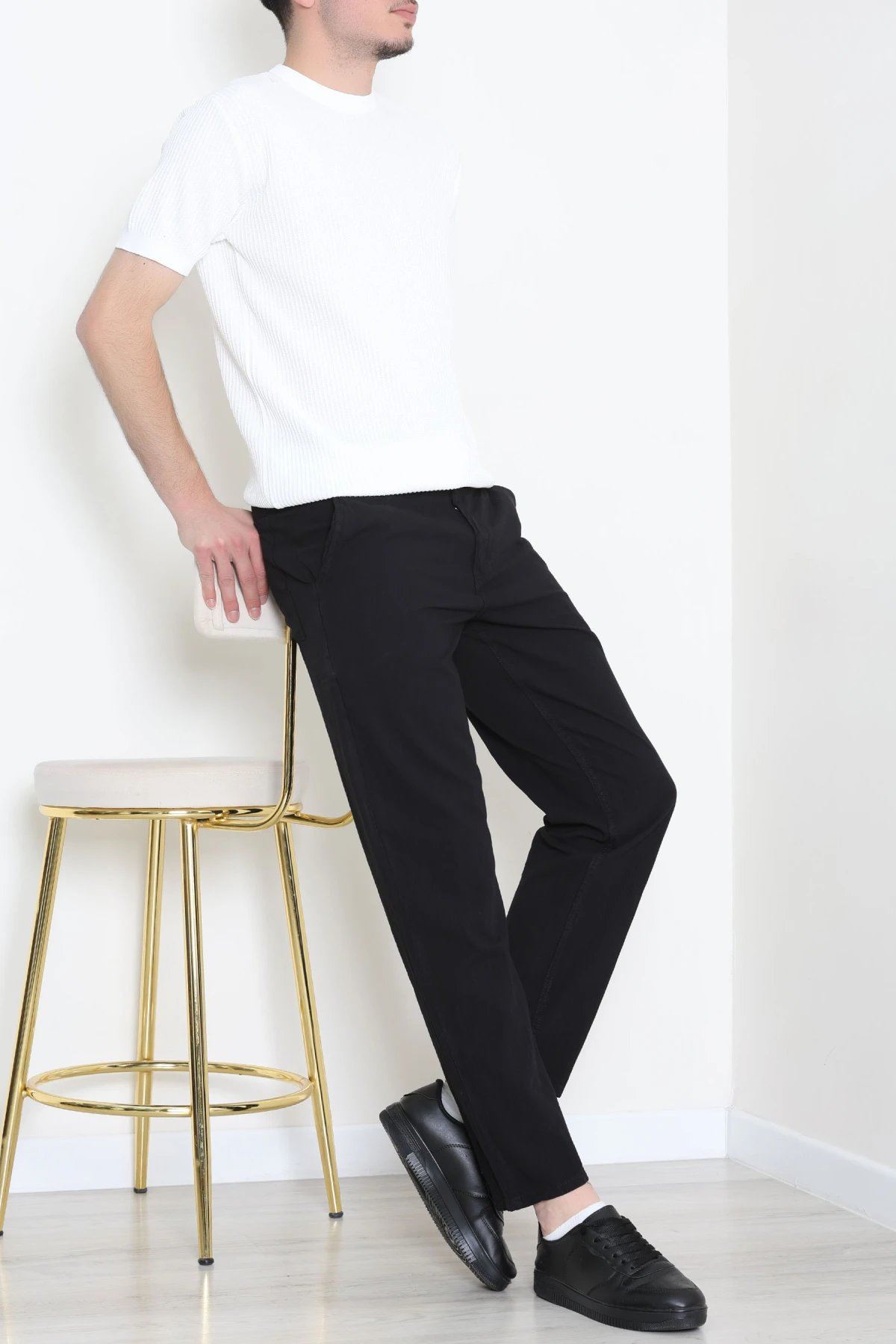 Regular Fit Keten Erkek Pantolon Siyah
